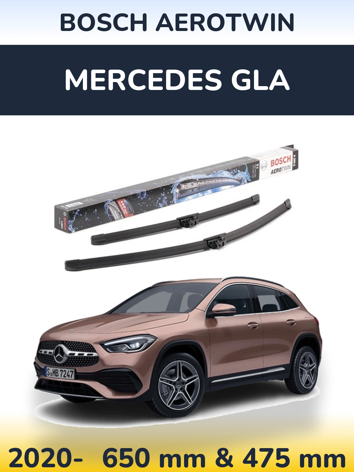 Комплект передніх щіток BOSCH AeroTwin 650 & 475 мм для Mercedes GLA 2020-2026
