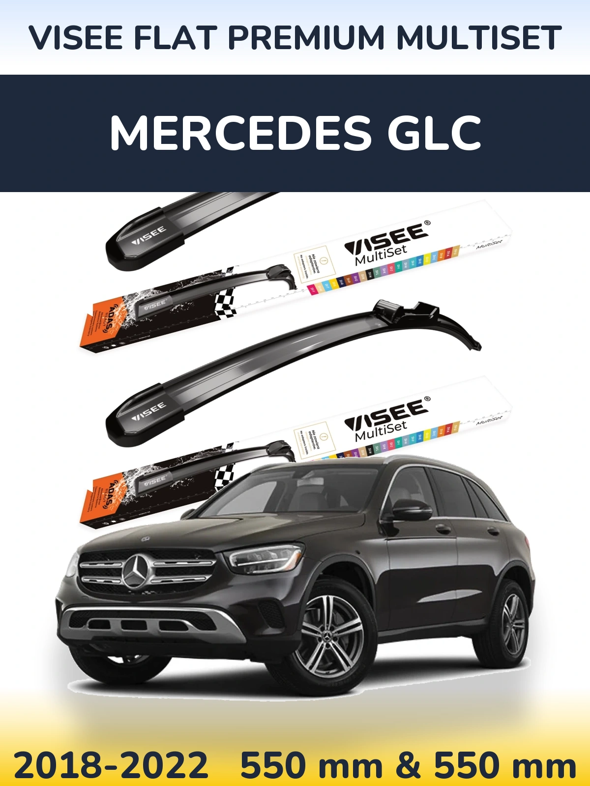 Front wiper blade set VISEE FLAT PREMIUM MultiSet 550 & 550 mm for Mercedes GLC 2018-2022