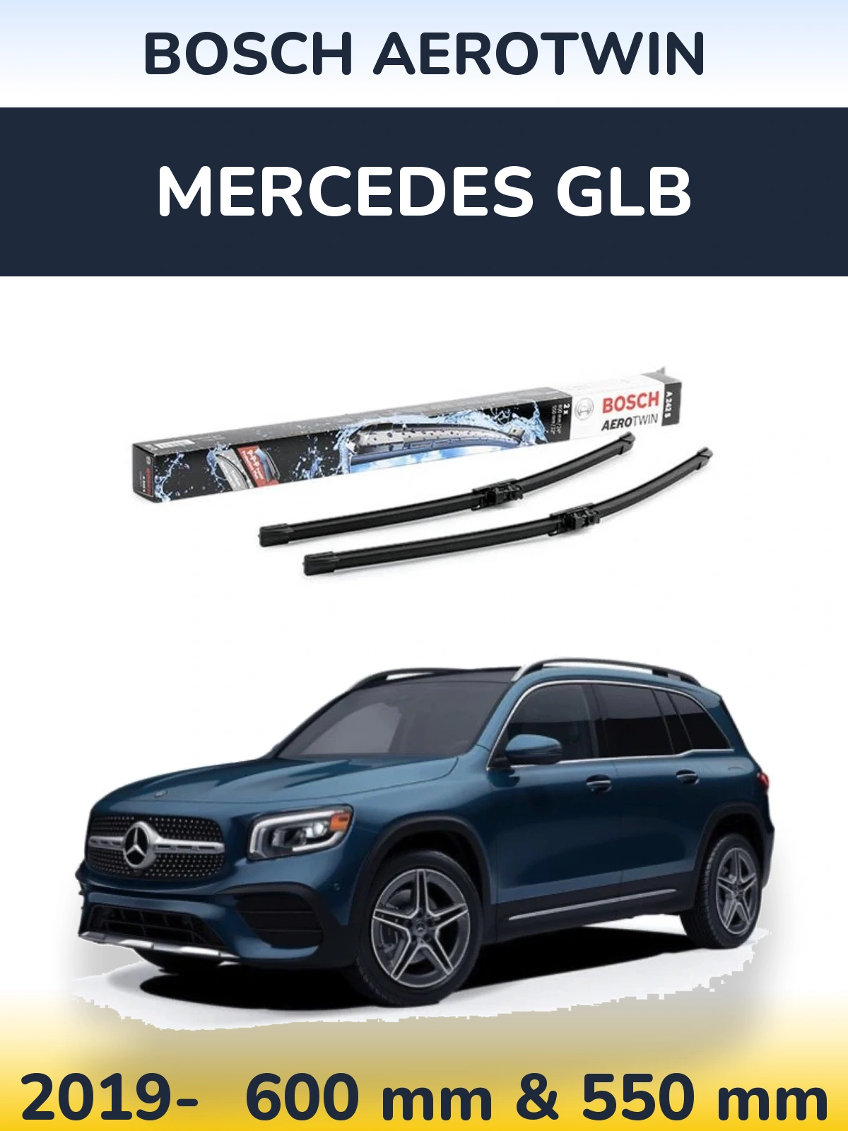 Комплект передніх щіток BOSCH AeroTwin 600 & 550 мм для Mercedes GLB 2019-2026