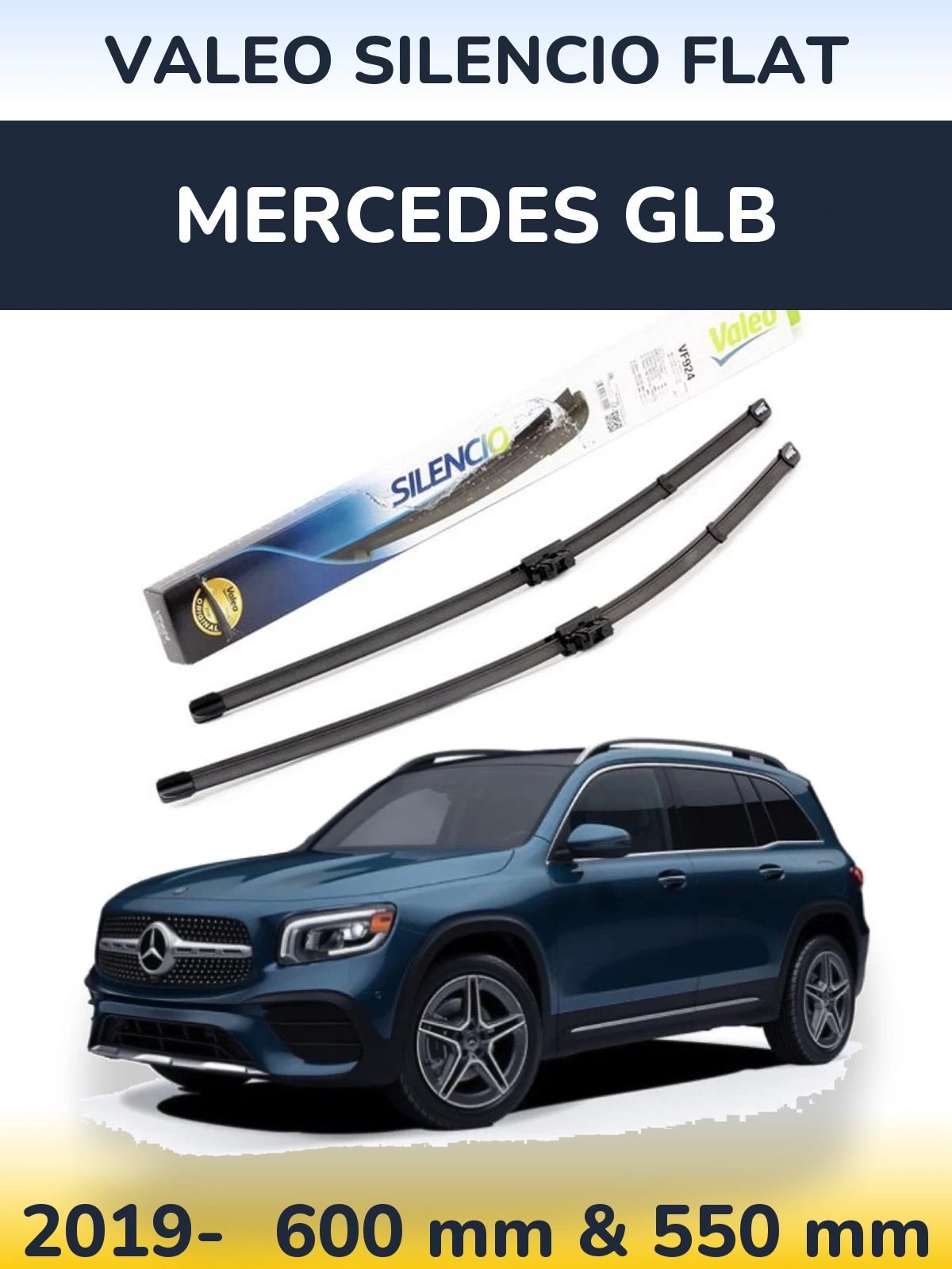 Комплект передніх щіток Valeo Silencio Flat 600 & 550 мм для Mercedes GLB 2019-2026
