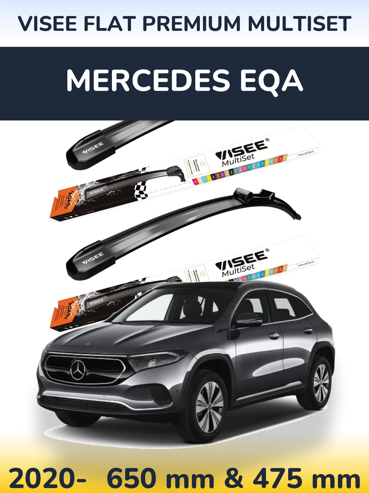 Komplet przednich wycieraczek VISEE FLAT PREMIUM MultiSet 650 & 475 mm do Mercedes EQA 2020-2026