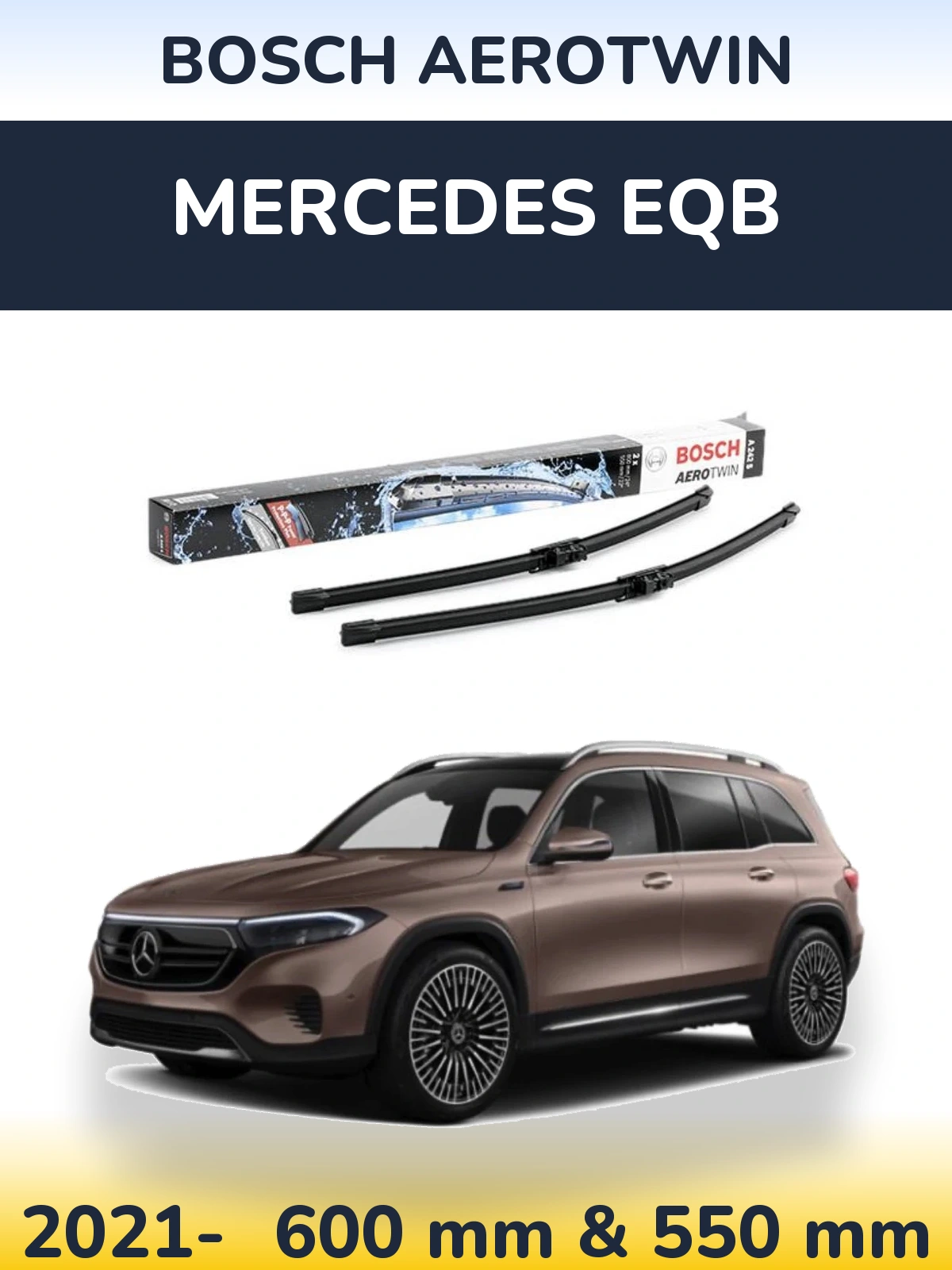 Комплект передних дворников BOSCH AeroTwin 600 & 550 мм для Mercedes EQB 2021-2026