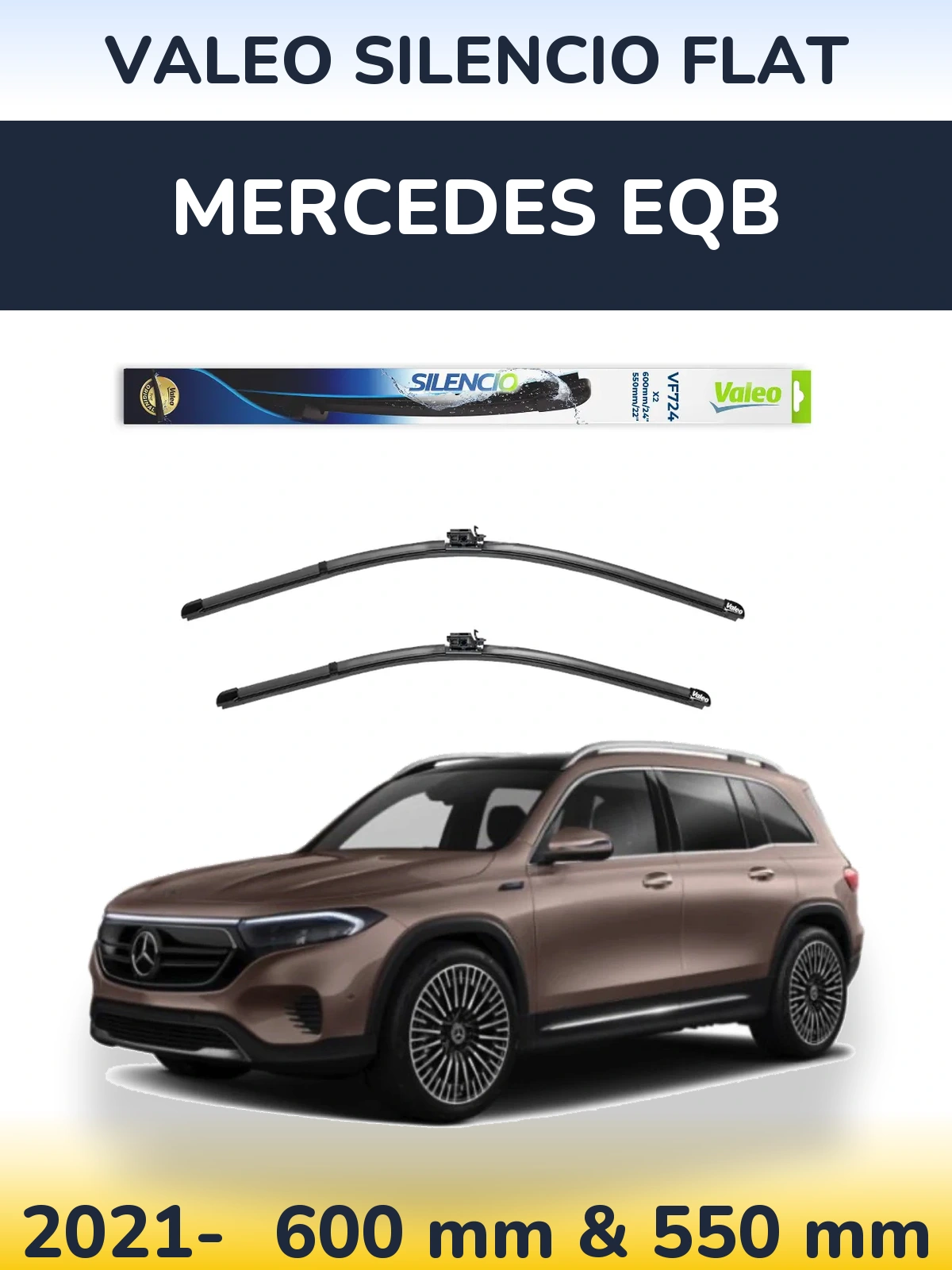 Комплект передних дворников Valeo Silencio Flat 600 & 550 мм для Mercedes EQB 2021-2026