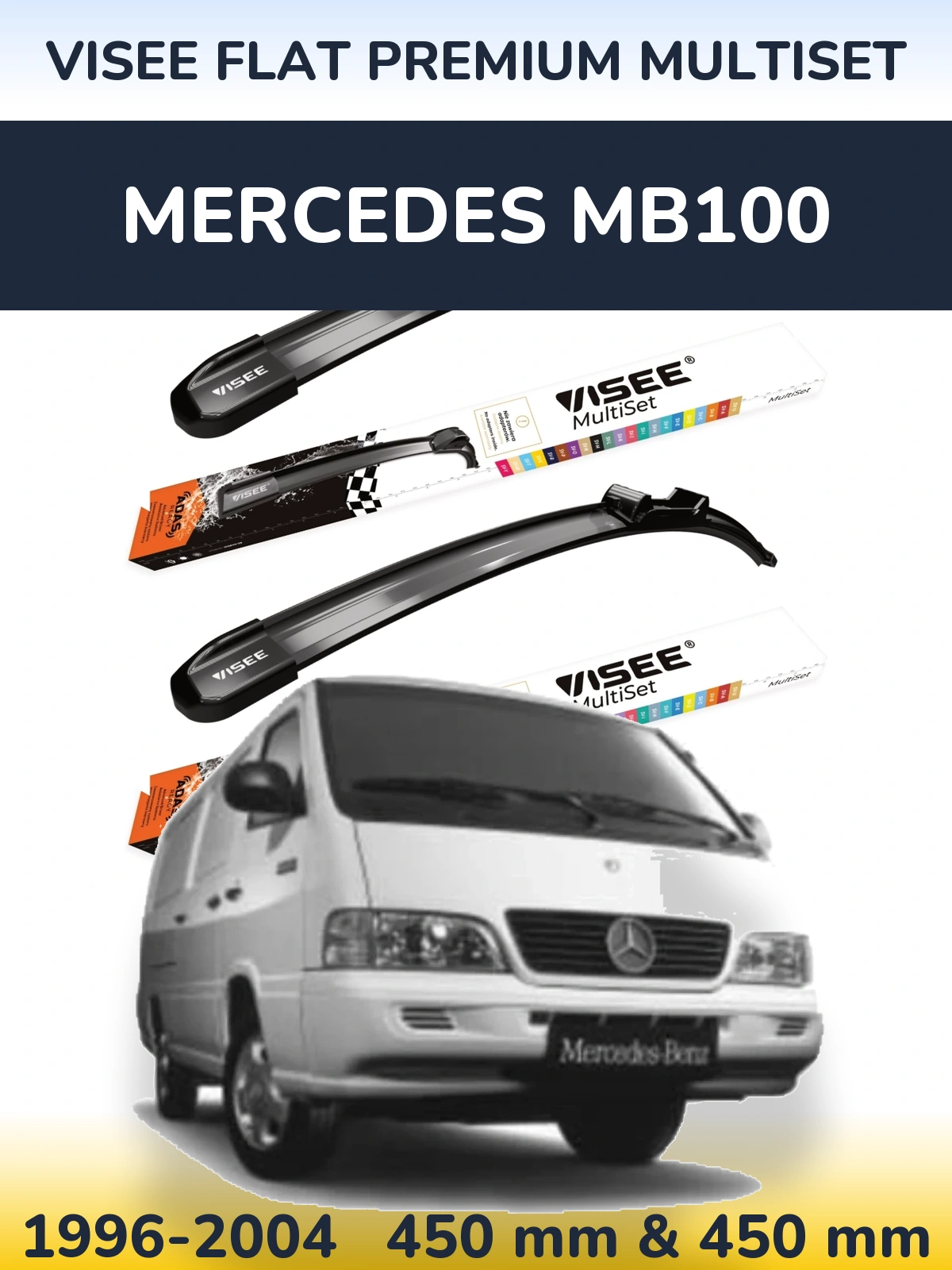Front wiper blade set VISEE FLAT PREMIUM MultiSet 450 & 450 mm for Mercedes MB100 1996-2004
