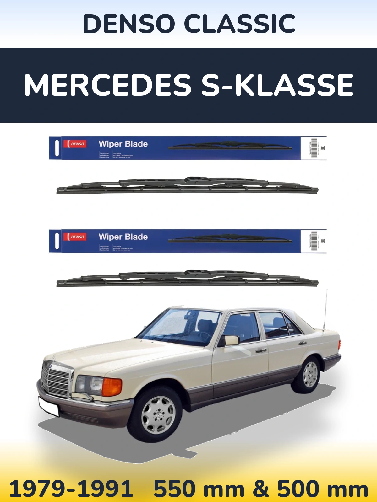 Комплект передних дворников Denso Classic 550 & 500 мм для Mercedes S-Klasse 1979-1991