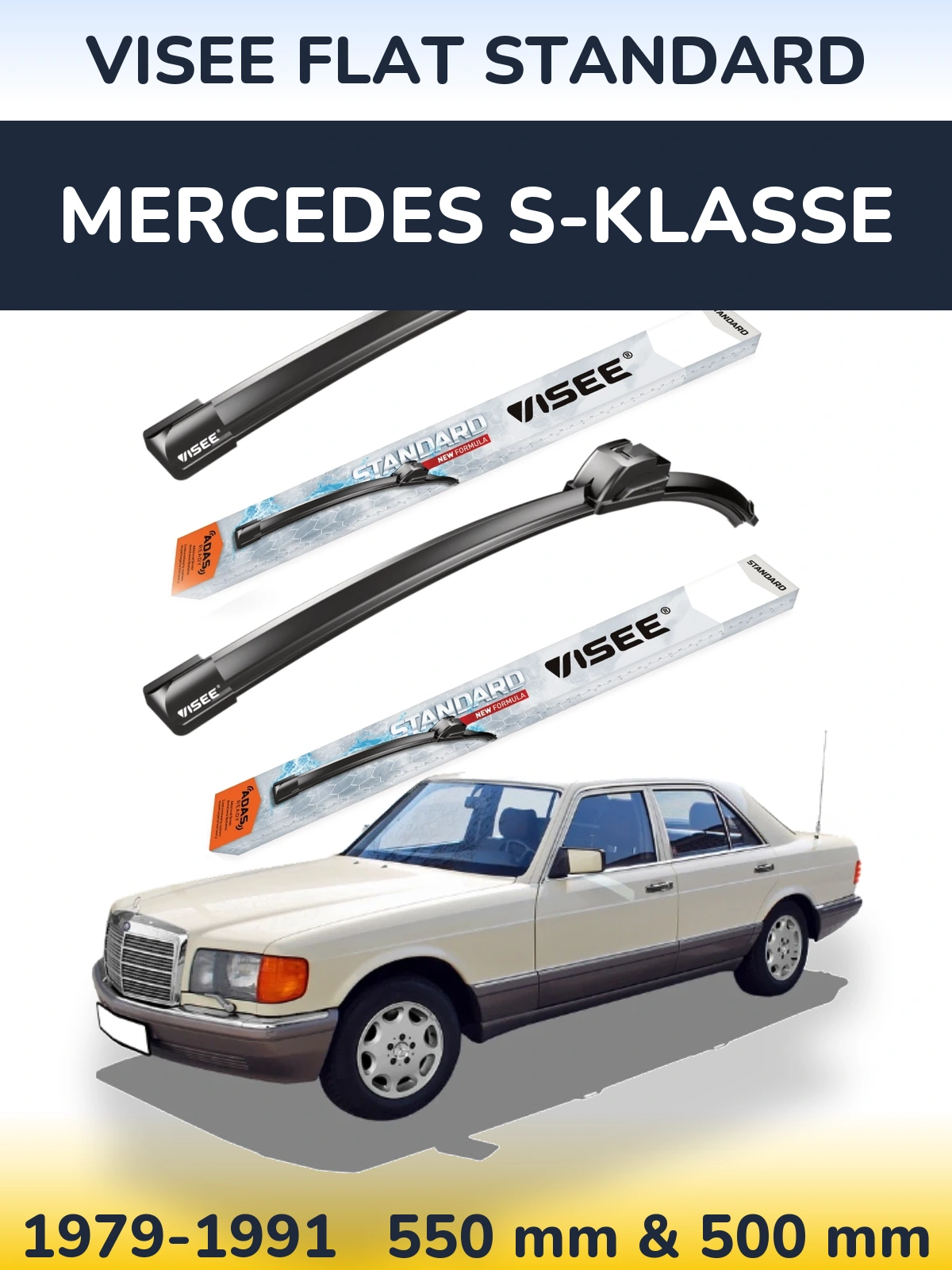 Комплект передних дворников VISEE FLAT STANDARD 550 & 500 мм для Mercedes S-Klasse 1979-1991