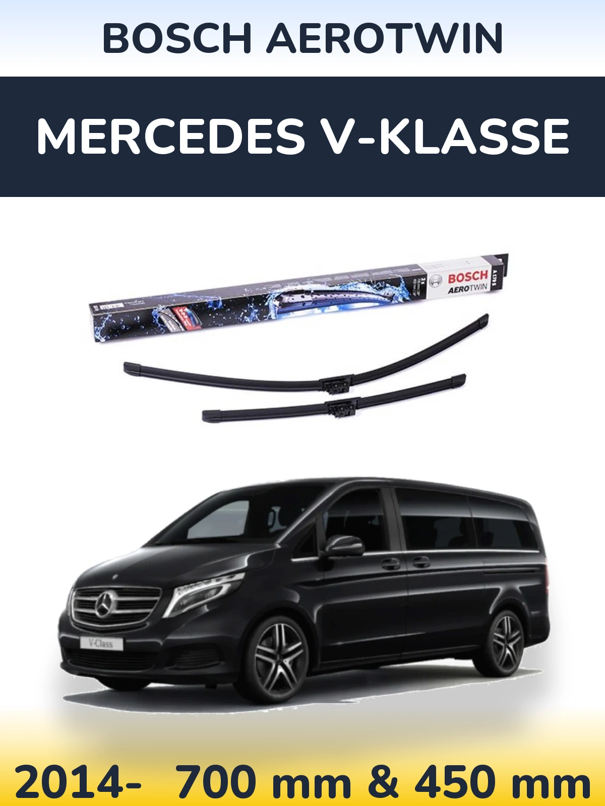Комплект передних дворников BOSCH AeroTwin 700 & 450 мм для Mercedes V-Klasse 2014-2026