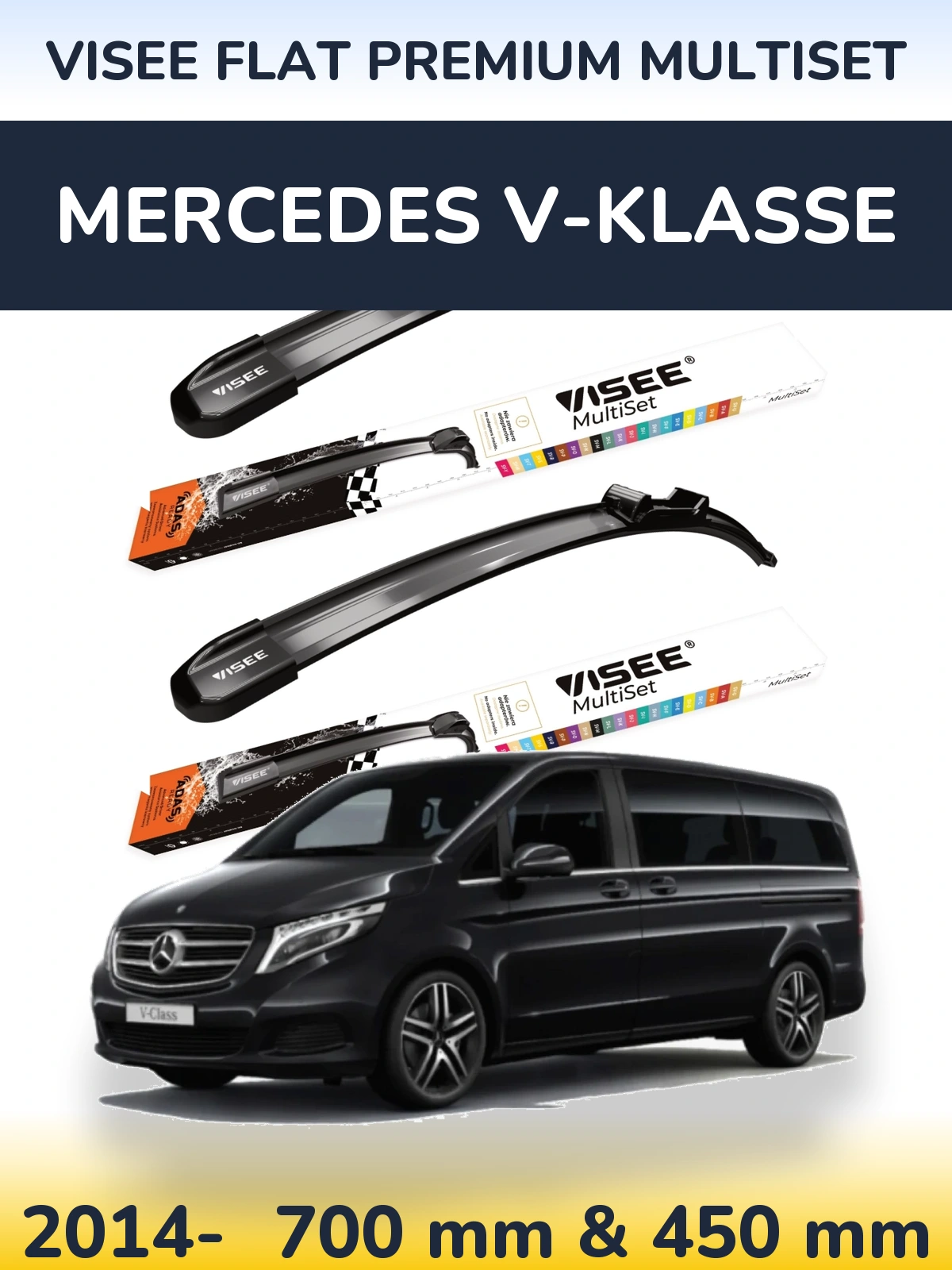 Komplet przednich wycieraczek VISEE FLAT PREMIUM MultiSet 700 & 450 mm do Mercedes V-Klasse 2014-2026