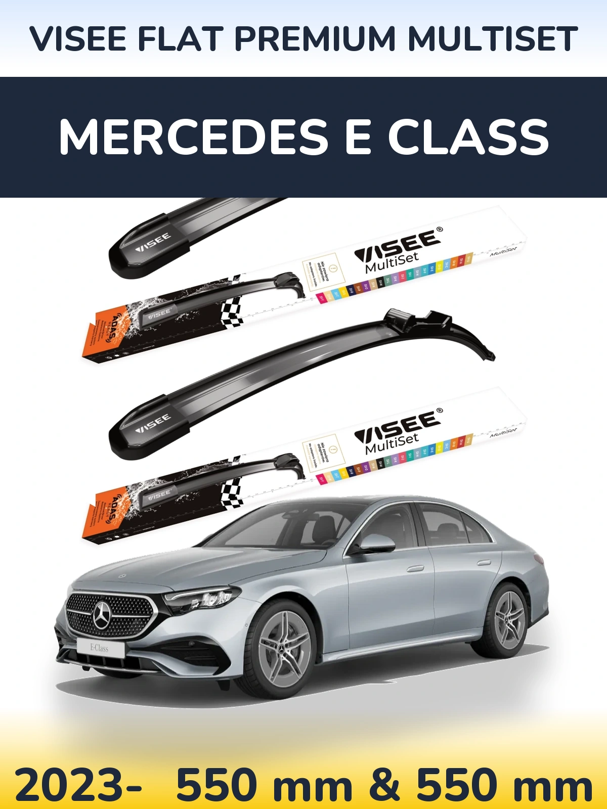 Komplet przednich wycieraczek VISEE FLAT PREMIUM MultiSet 550 & 550 mm do Mercedes Klasa E 2023-2026