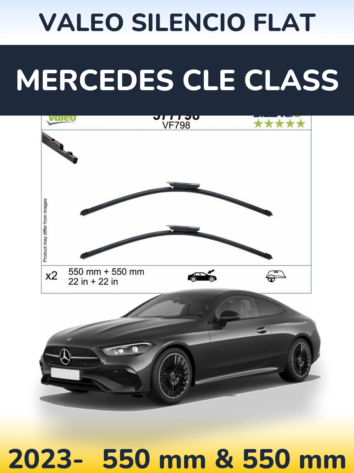 Komplet przednich wycieraczek Valeo Silencio Flat 550 & 550 mm do Mercedes Klasa CLE 2023-2026