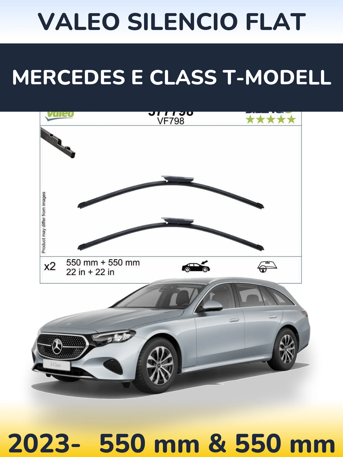 Комплект передних дворников Valeo Silencio Flat 550 & 550 мм для Mercedes E Class T-Модельl 2023-2026