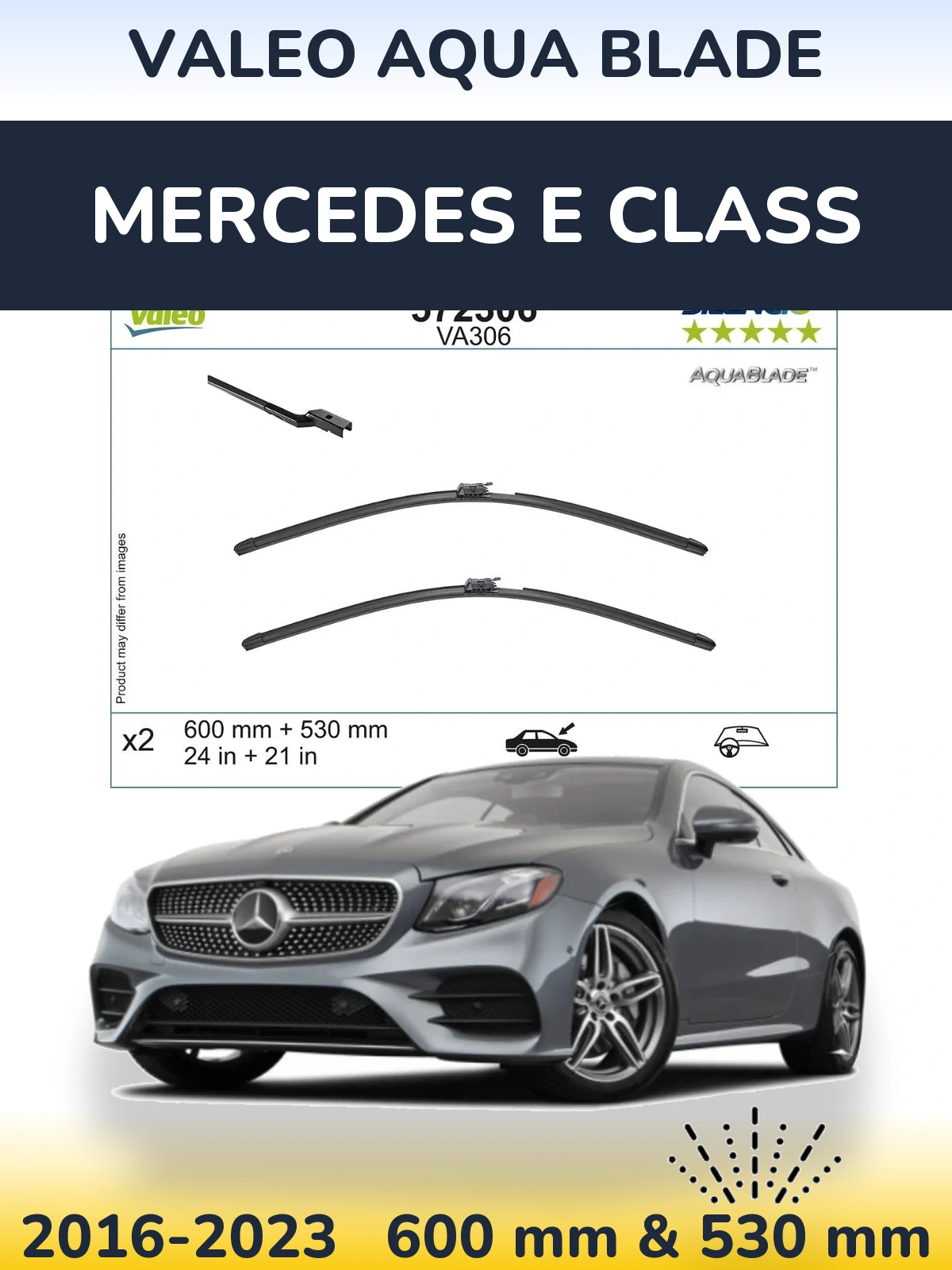 Komplet przednich wycieraczek Valeo Aqua Blade 600 & 530 mm do Mercedes Klasa E 2016-2023