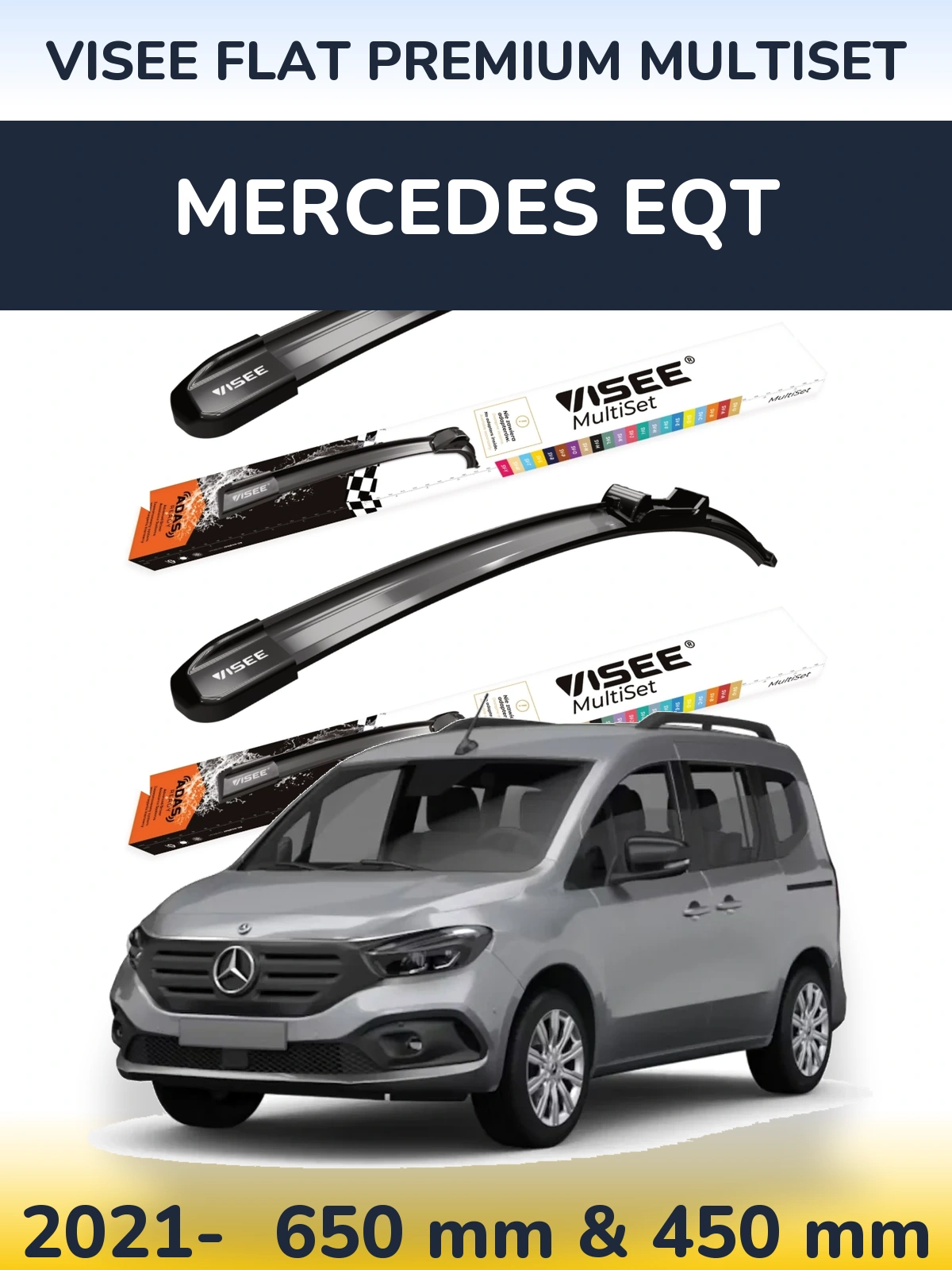 Front wiper blade set VISEE FLAT PREMIUM MultiSet 650 & 450 mm for Mercedes EQT 2021-2026