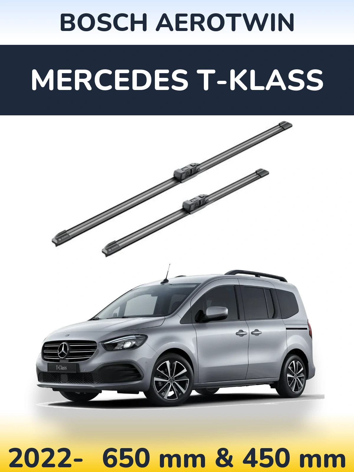 Комплект передніх щіток BOSCH AeroTwin 650 & 450 мм для Mercedes T-Klass 2022-2026