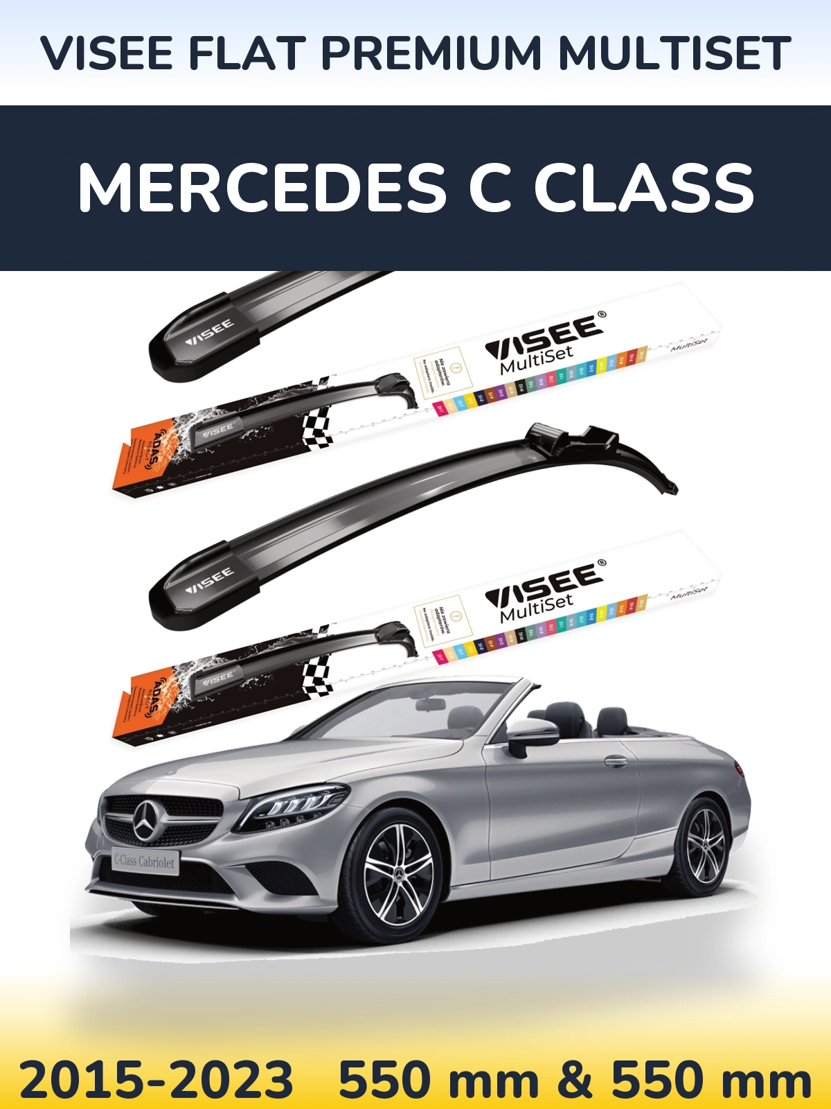 Комплект передних дворников VISEE FLAT PREMIUM MultiSet 550 & 550 мм для Mercedes C Class 2015-2023