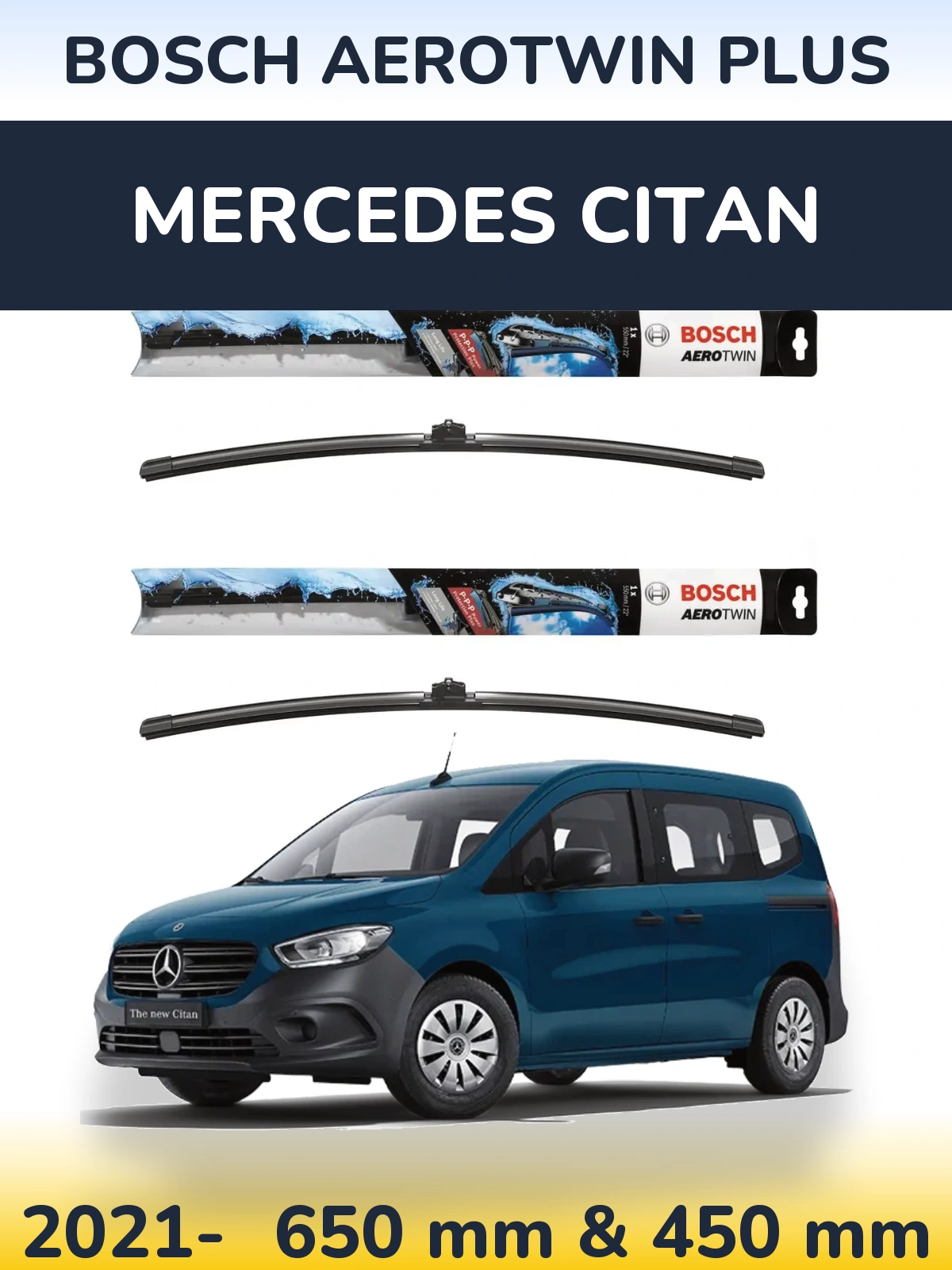 Комплект передніх щіток BOSCH AeroTwin Plus 650 & 450 мм для Mercedes Citan 2021-2026