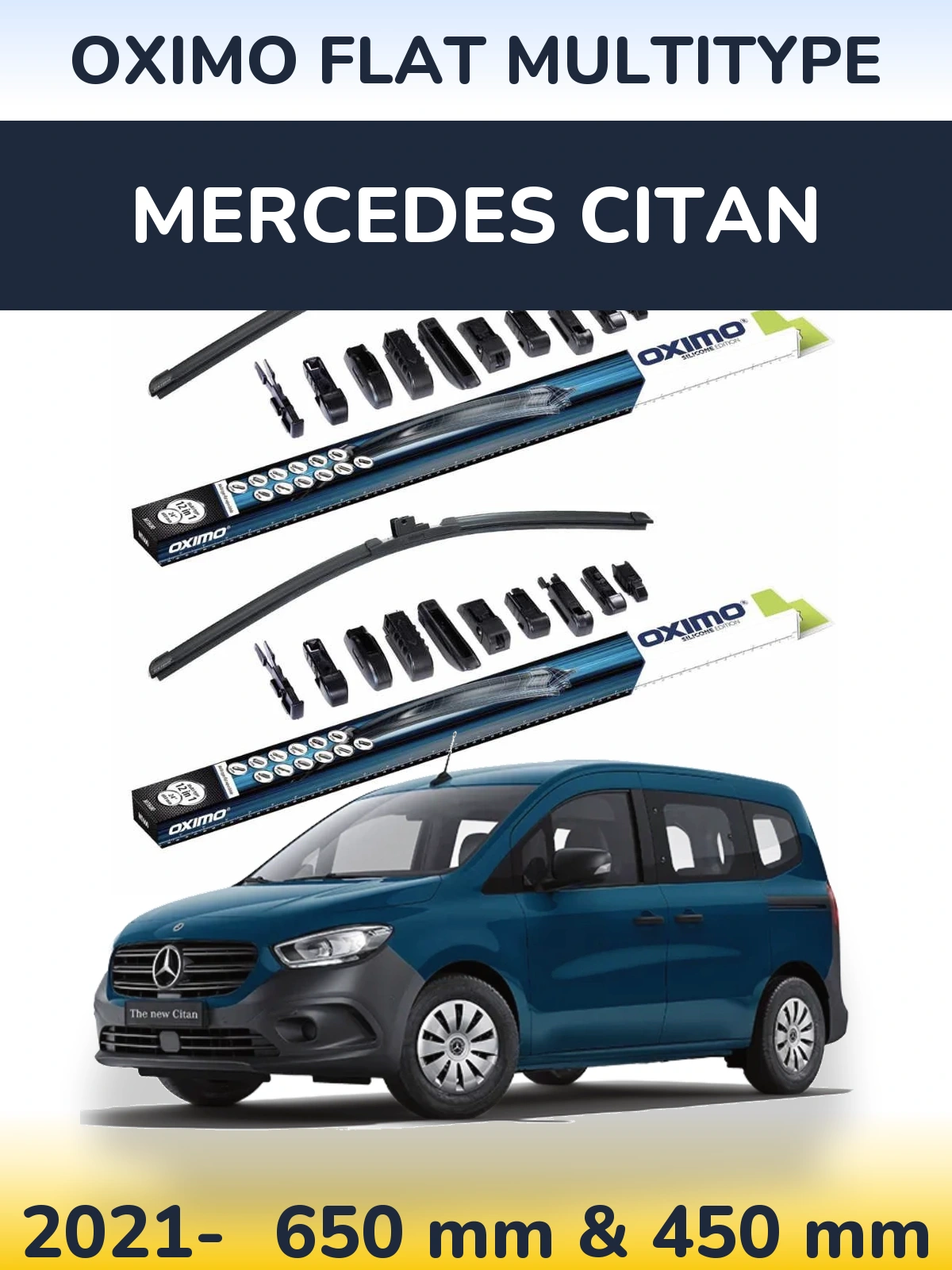 Komplet przednich wycieraczek Oximo Flat MultiType 650 & 450 mm do Mercedes Citan 2021-2026