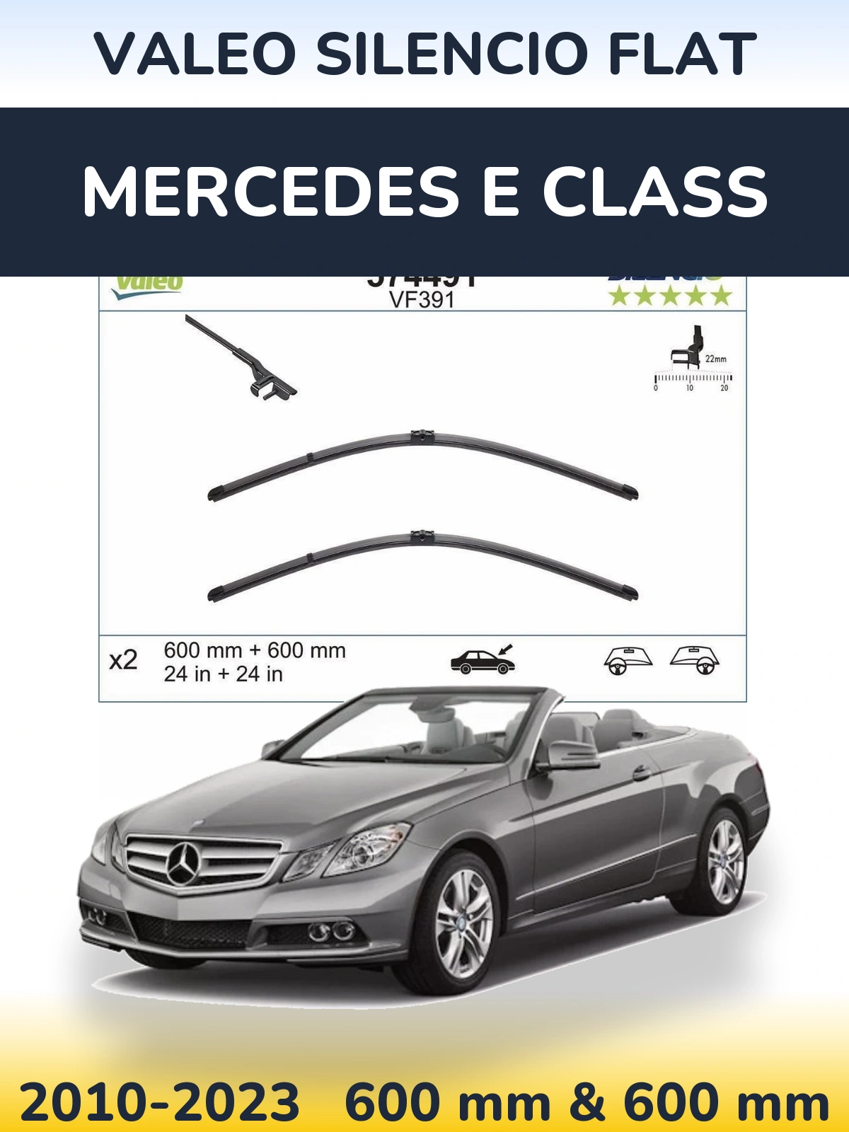Komplet przednich wycieraczek Valeo Silencio Flat 600 & 600 mm do Mercedes Klasa E 2010-2023