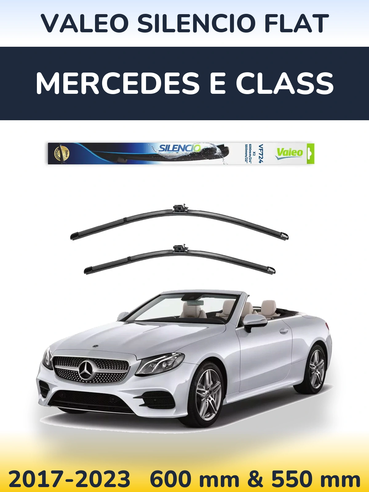 Комплект передніх щіток Valeo Silencio Flat 600 & 550 мм для Mercedes E Class 2017-2023