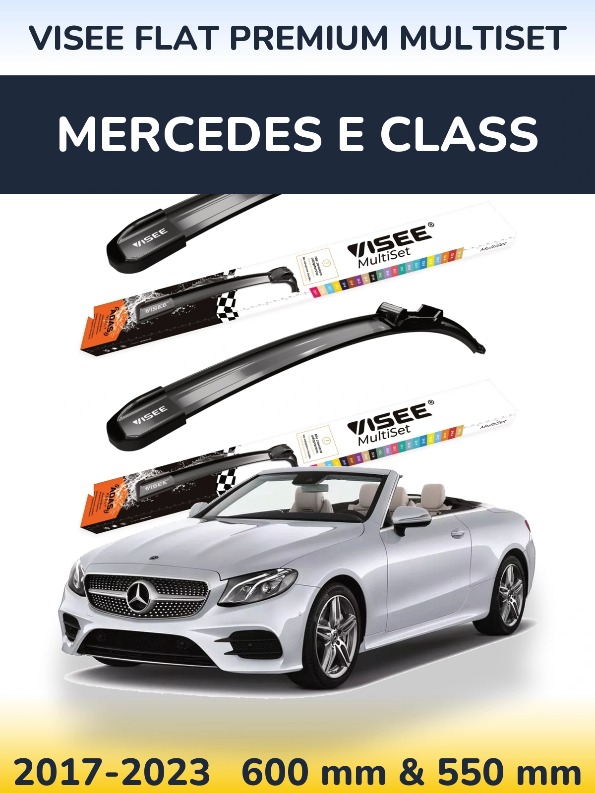 Front wiper blade set VISEE FLAT PREMIUM MultiSet 600 & 550 mm for Mercedes E Class 2017-2023