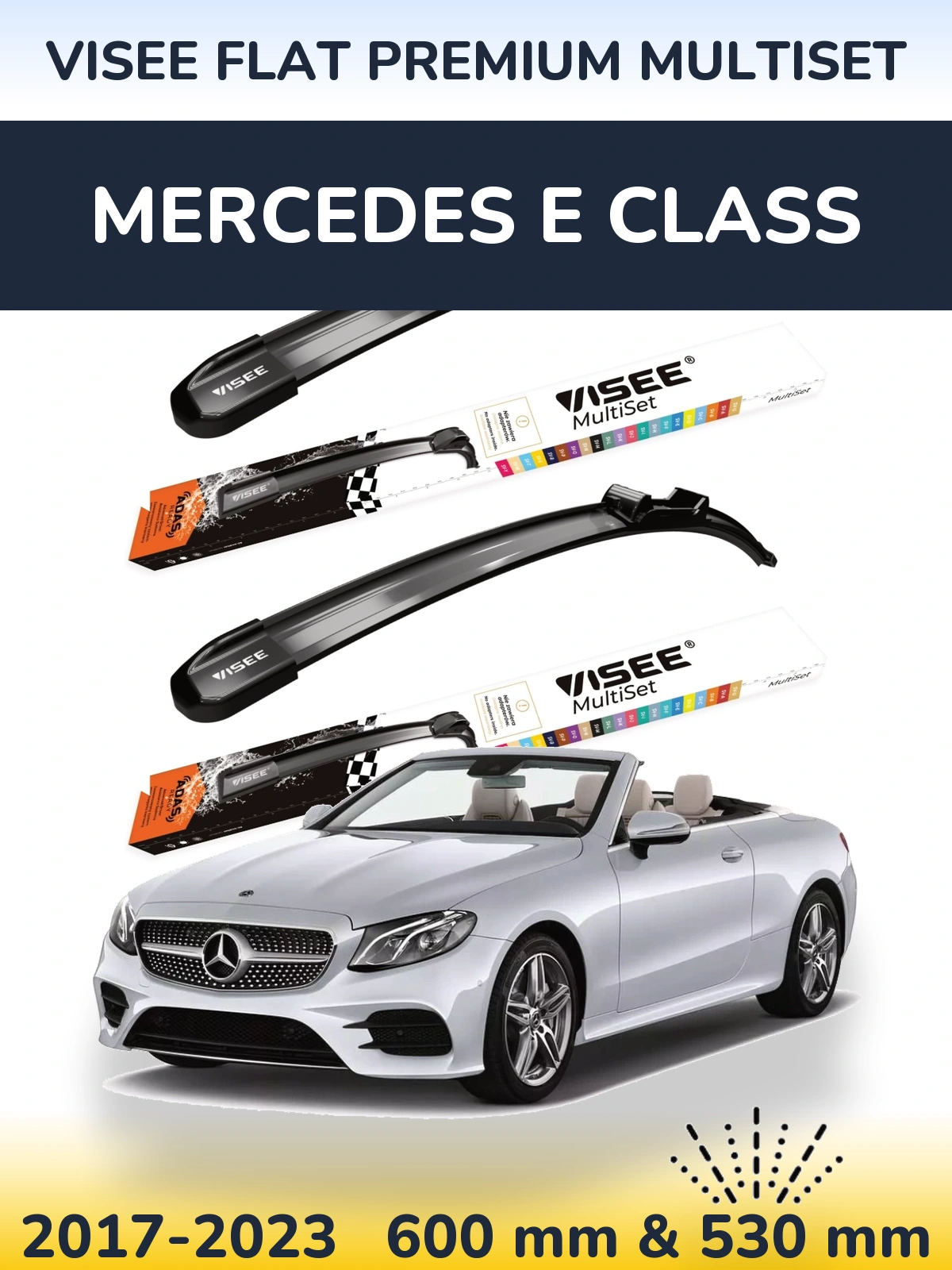 Komplet przednich wycieraczek VISEE FLAT PREMIUM MultiSet 600 & 530 mm do Mercedes Klasa E 2017-2023