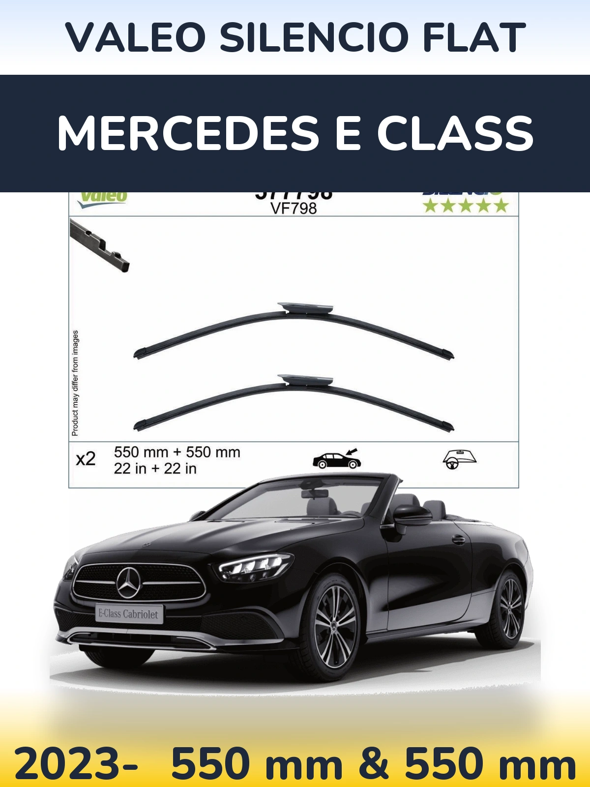 Front wiper blade set Valeo Silencio Flat 550 & 550 mm for Mercedes E Class 2023-2026