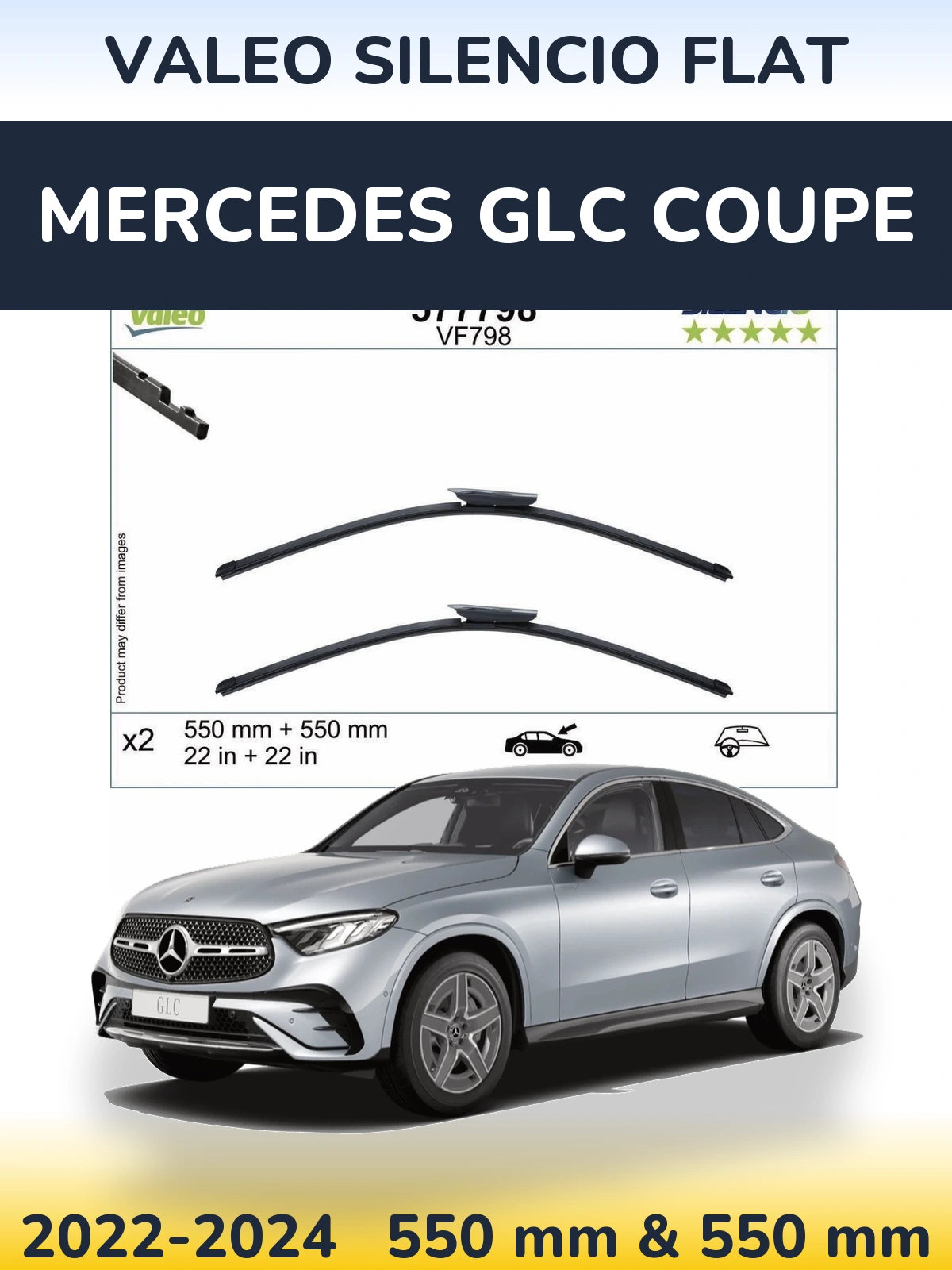 Комплект передних дворников Valeo Silencio Flat 550 & 550 мм для Mercedes GLC Coupe 2022-2024