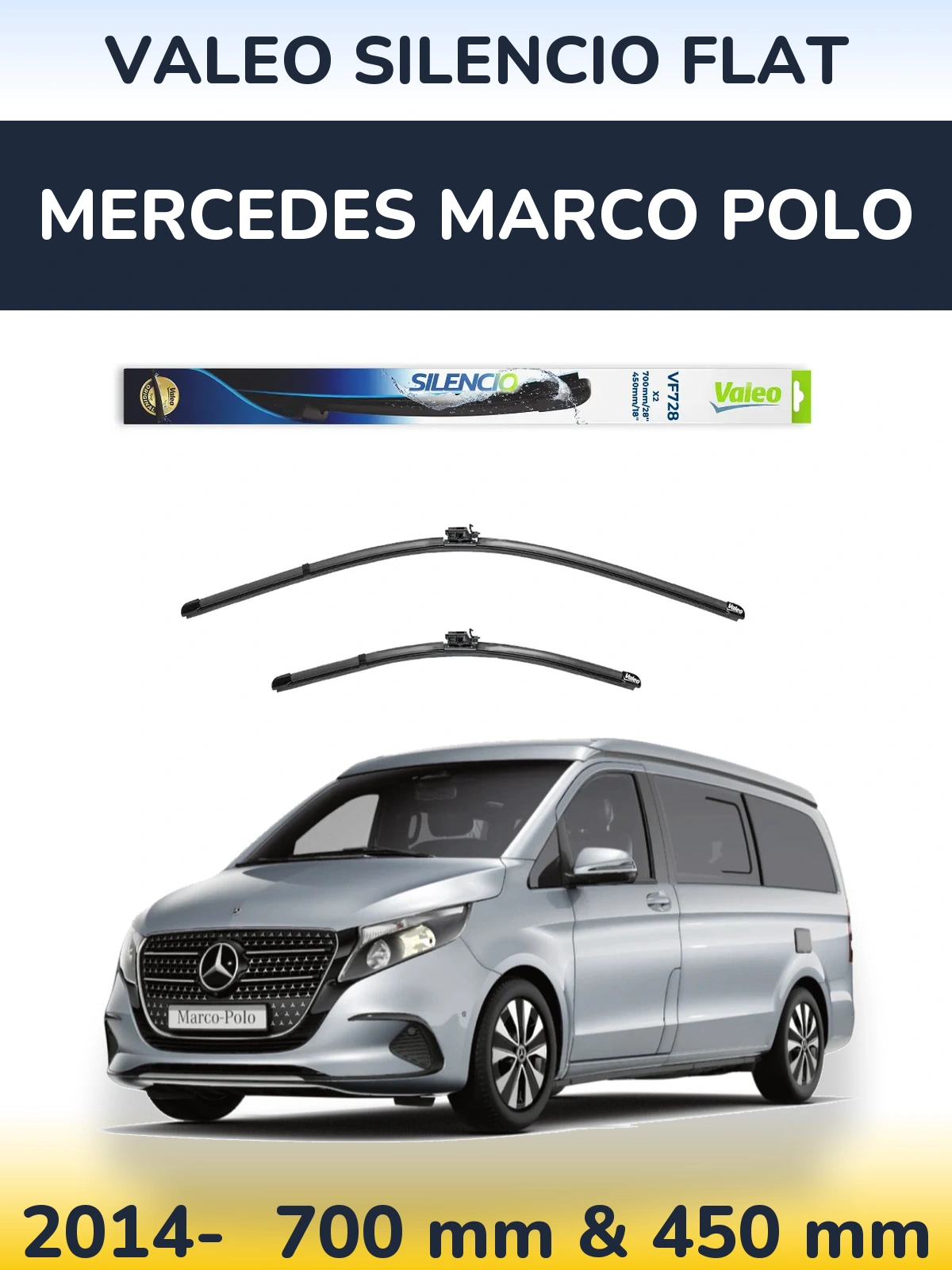 Комплект передніх щіток Valeo Silencio Flat 700 & 450 мм для Mercedes Marco Polo 2014-2026
