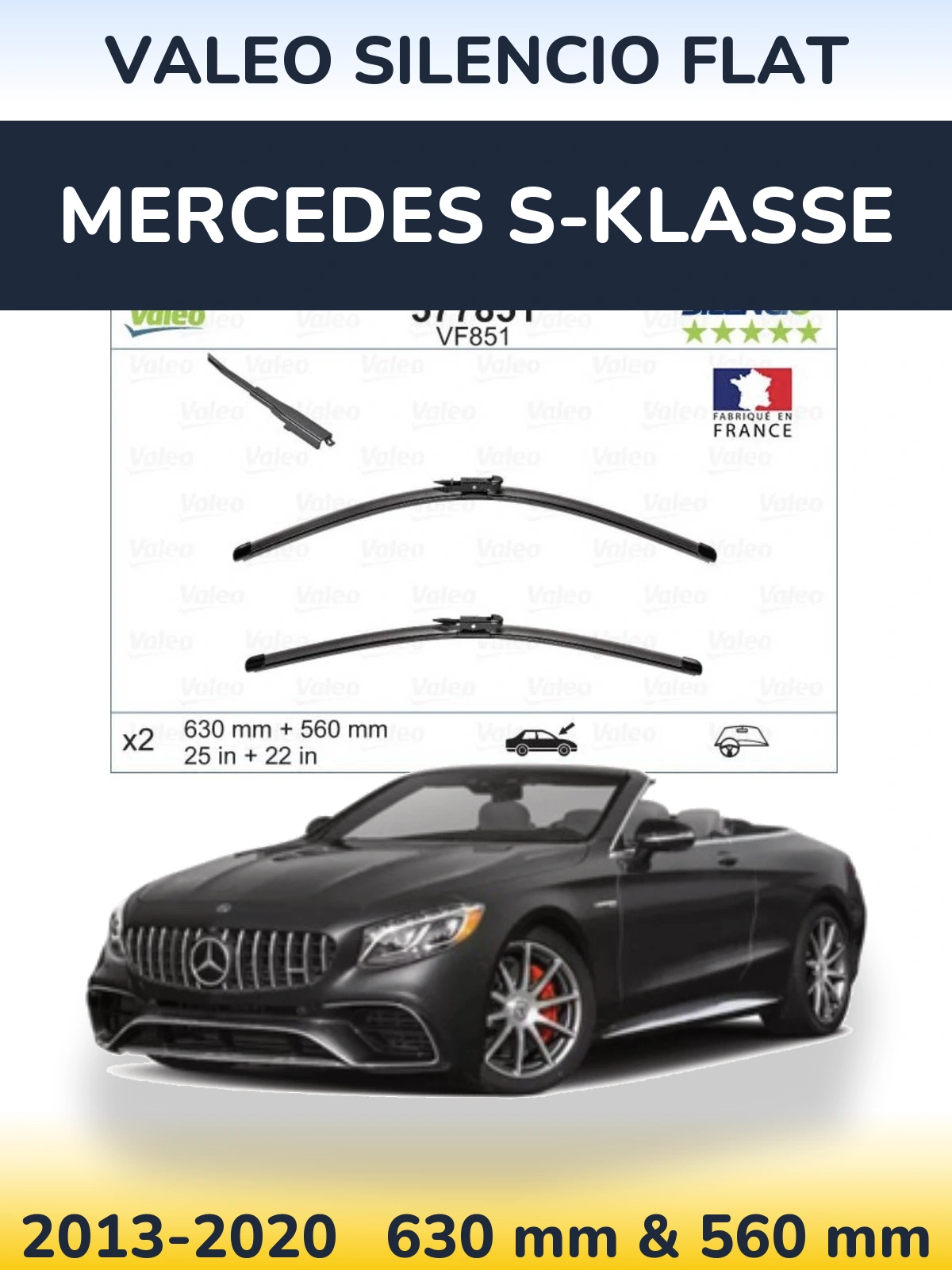 Комплект передніх щіток Valeo Silencio Flat 630 & 560 мм для Mercedes S-Klasse 2013-2020