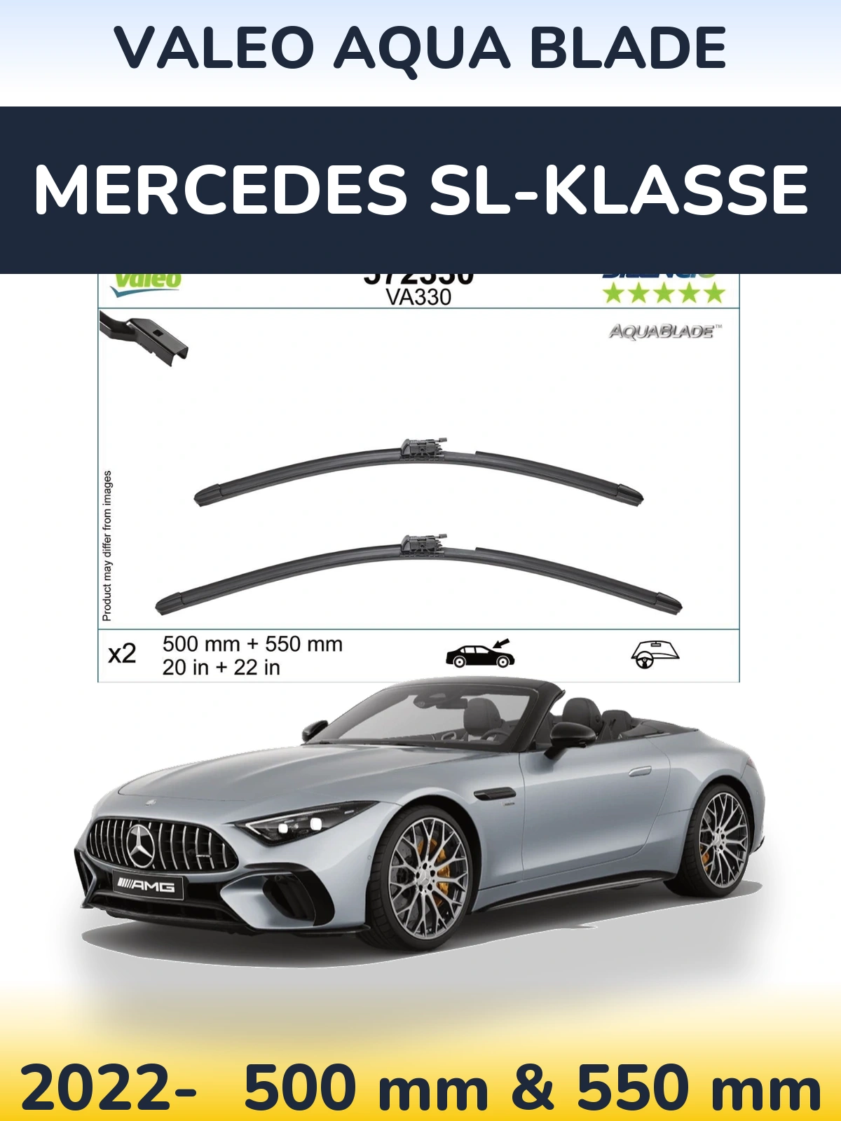 Front wiper blade set Valeo Aqua Blade 500 & 550 mm for Mercedes SL-Klasse 2022-2026