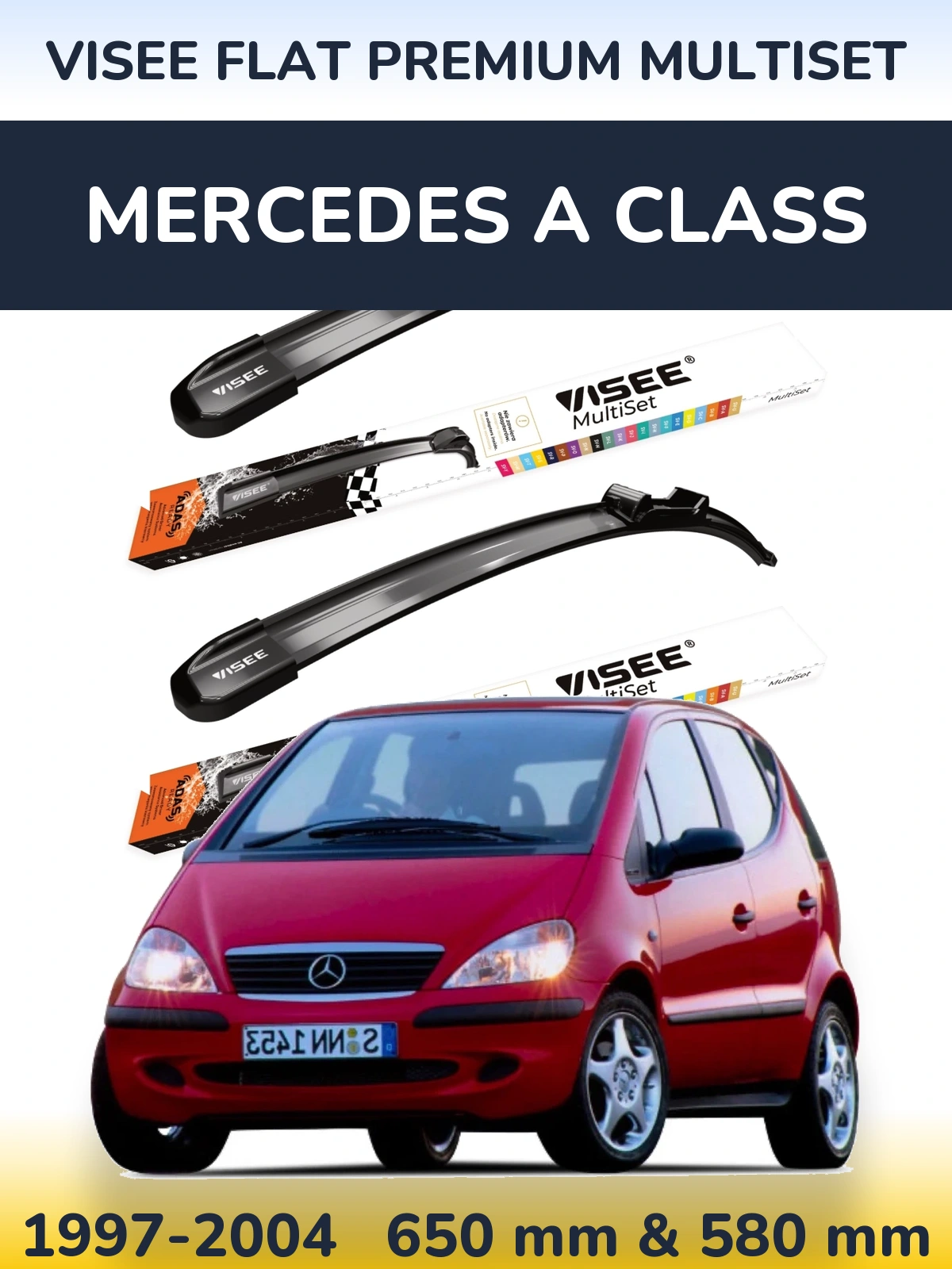 Комплект передніх щіток VISEE FLAT PREMIUM MultiSet 650 & 580 мм для Mercedes A Class 1997-2004