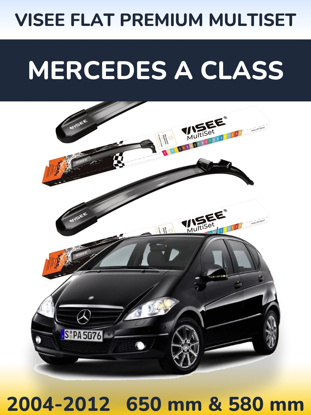 Комплект передніх щіток VISEE FLAT PREMIUM MultiSet 650 & 580 мм для Mercedes A Class 2004-2012