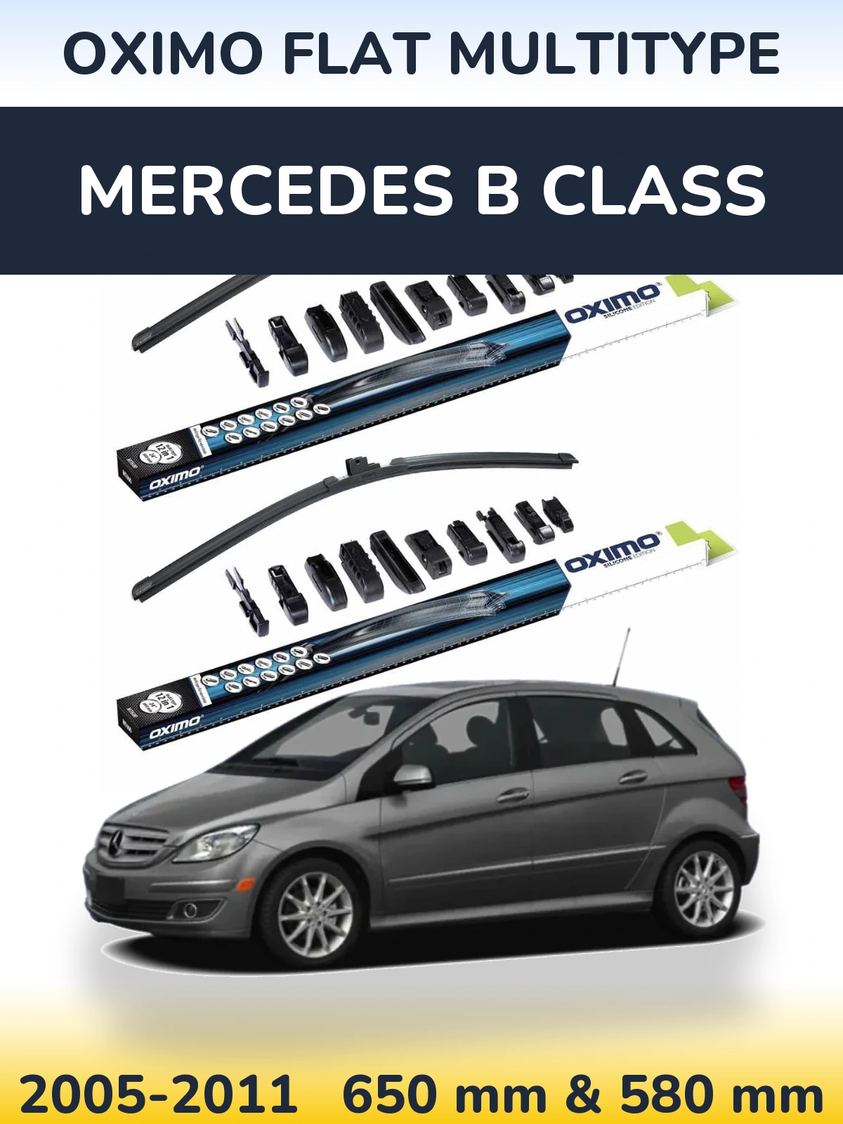 Комплект передних дворников Oximo Flat MultiТипe 650 & 580 мм для Mercedes B Class 2005-2011