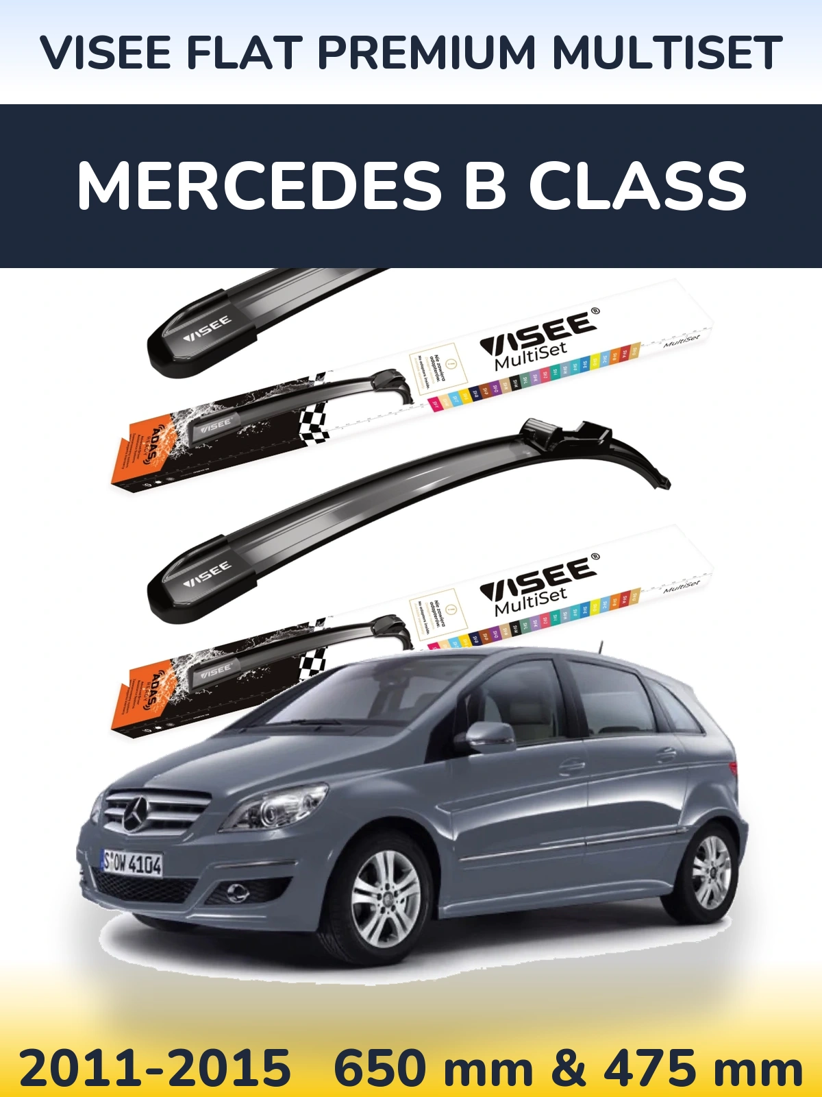 Komplet przednich wycieraczek VISEE FLAT PREMIUM MultiSet 650 & 475 mm do Mercedes Klasa B 2011-2015