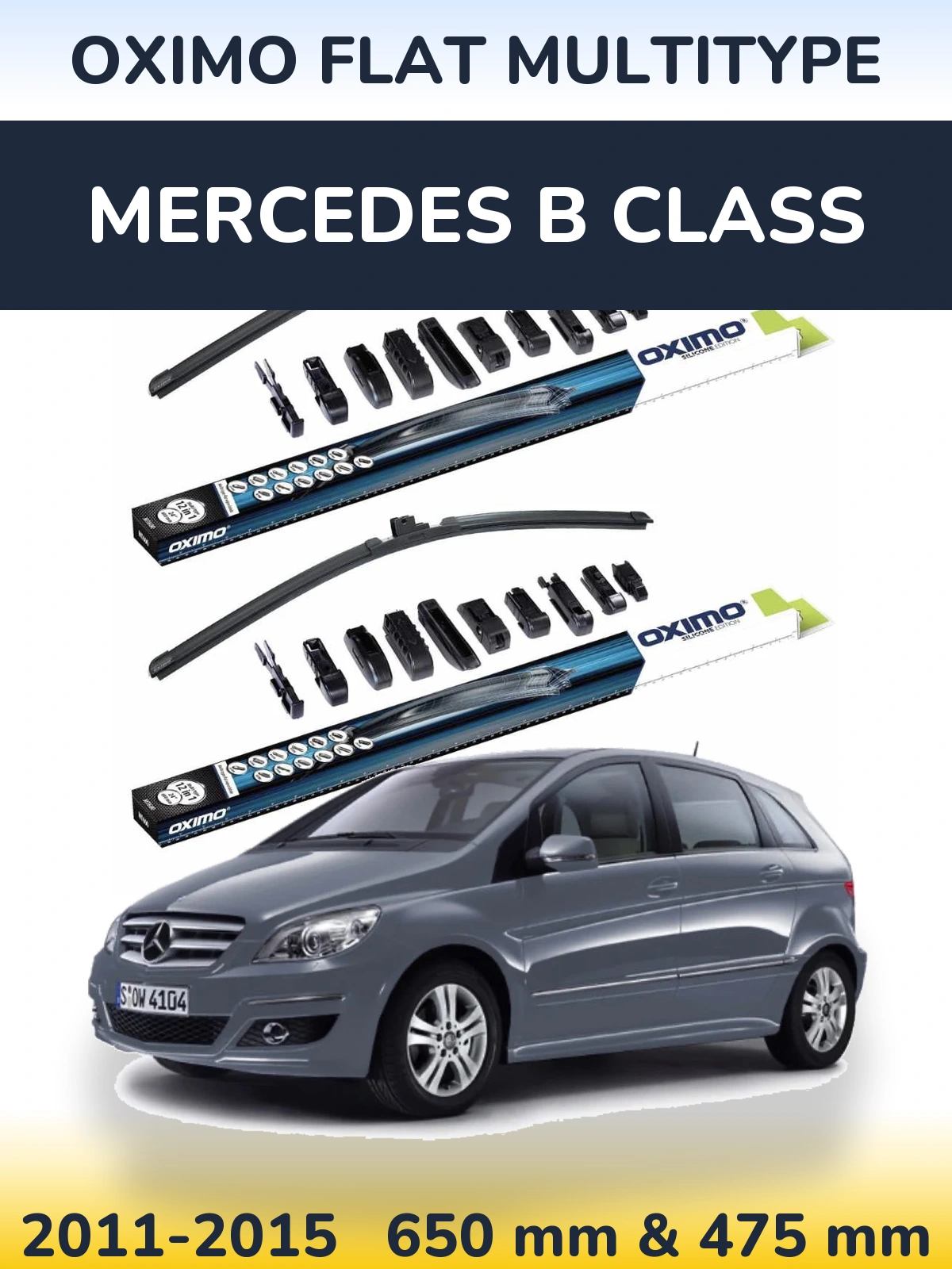 Front wiper blade set Oximo Flat MultiTypee 650 & 475 mm for Mercedes B Class 2011-2015