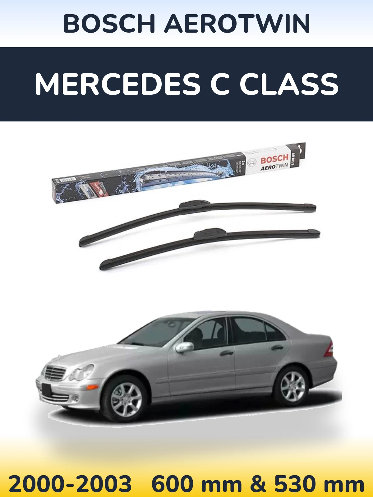 Комплект передних дворников BOSCH AeroTwin 600 & 530 мм для Mercedes C Class 2000-2003