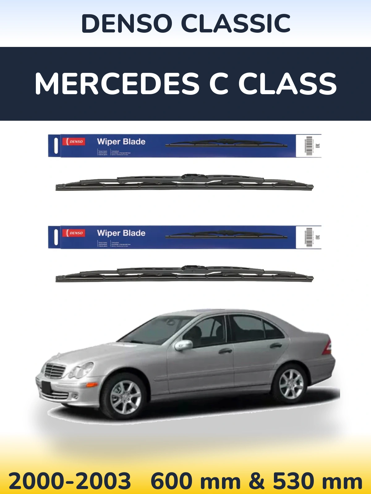 Front wiper blade set Denso Classic 600 & 530 mm for Mercedes C Class 2000-2003