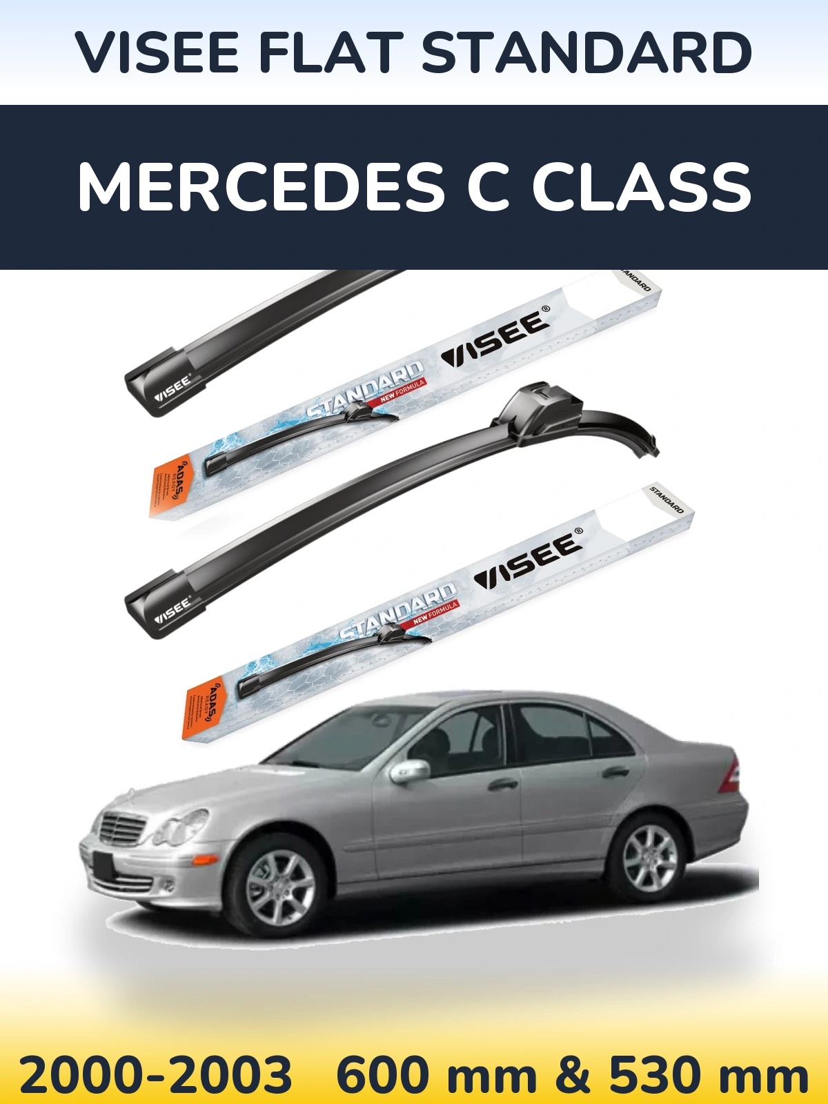 Комплект передних дворников VISEE FLAT STANDARD 600 & 530 мм для Mercedes C Class 2000-2003