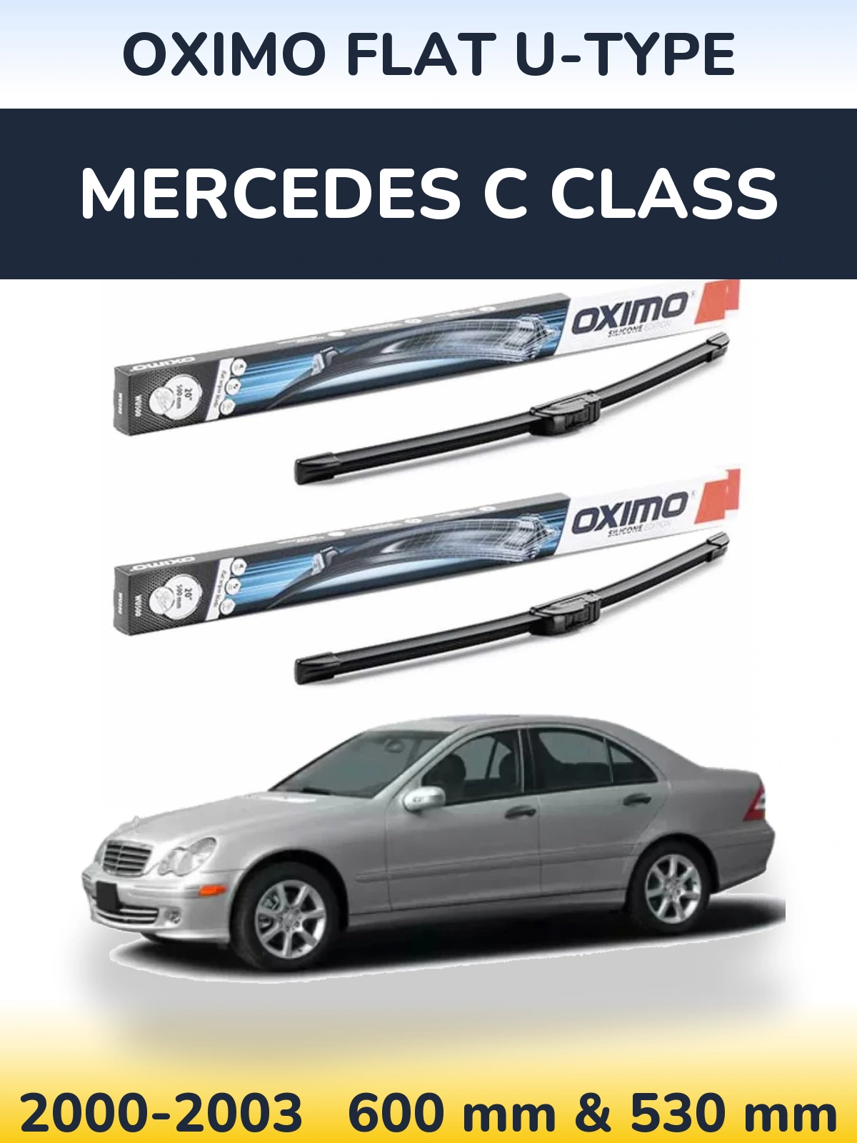 Комплект передних дворников Oximo Flat U-type 600 & 530 мм для Mercedes C Class 2000-2003