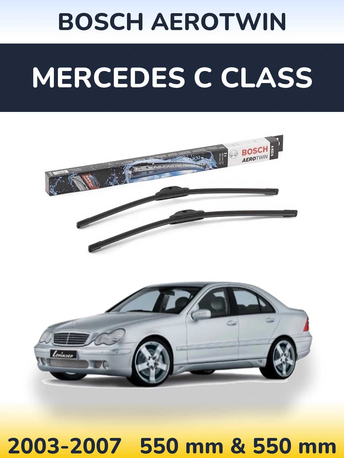 Комплект передних дворников BOSCH AeroTwin 550 & 550 мм для Mercedes C Class 2003-2007