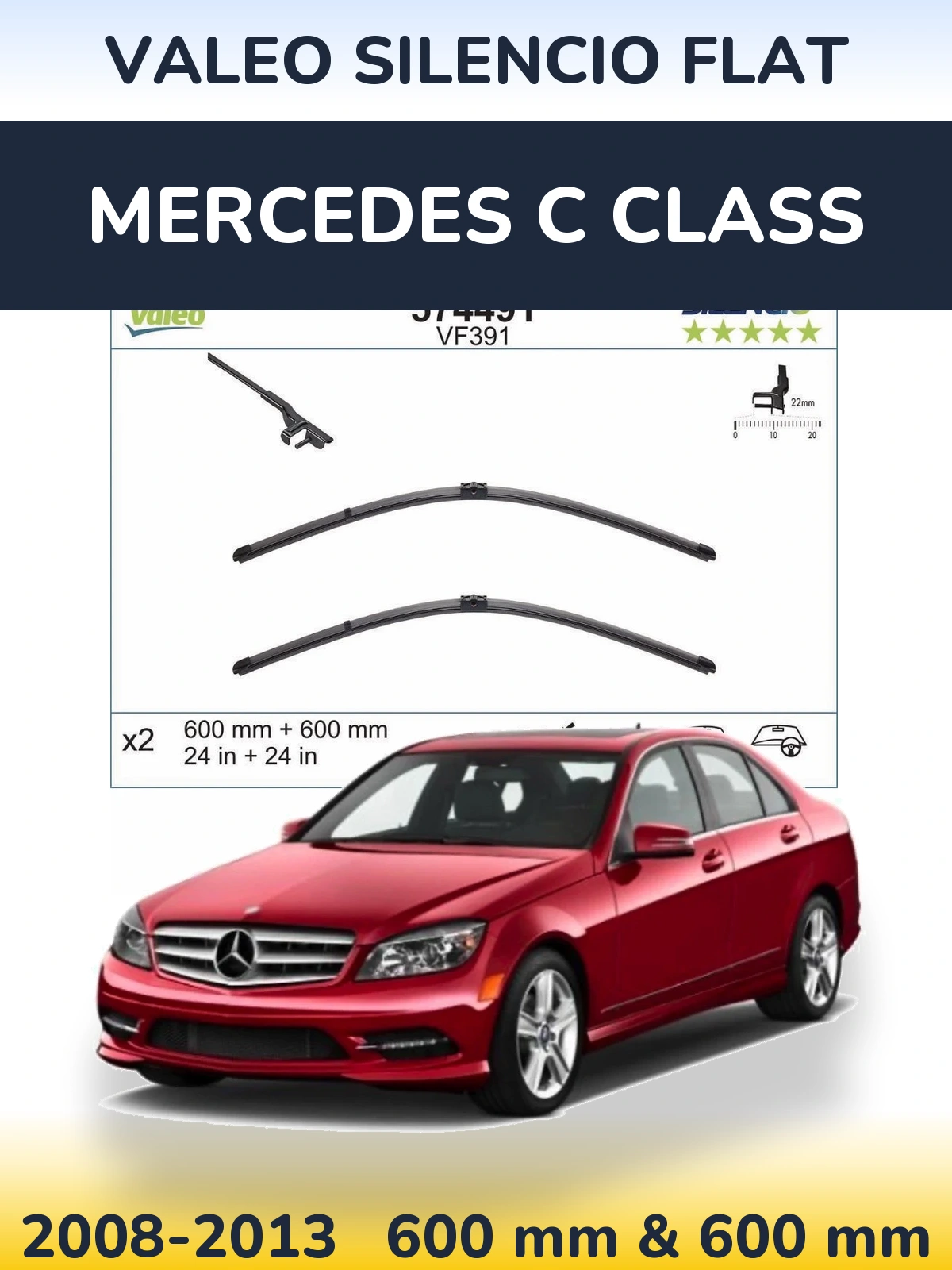 Komplet przednich wycieraczek Valeo Silencio Flat 600 & 600 mm do Mercedes Klasa C 2008-2013