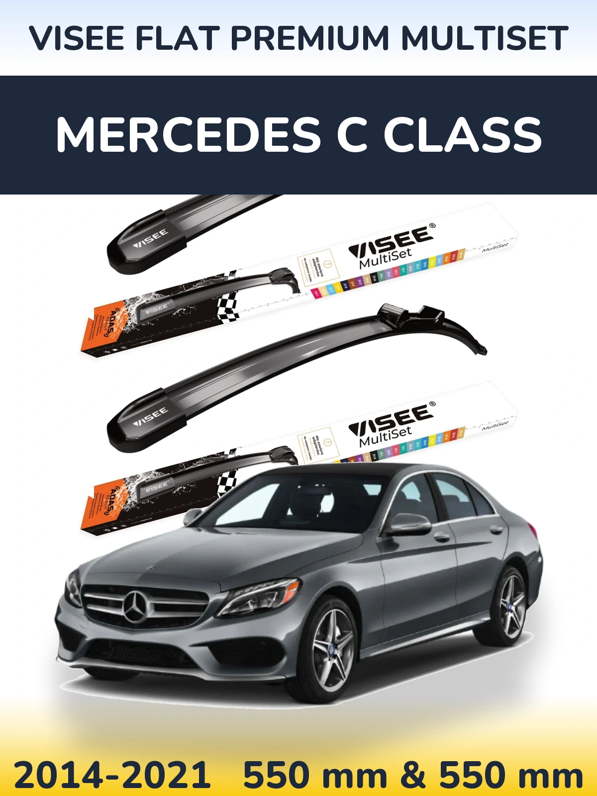 Комплект передніх щіток VISEE FLAT PREMIUM MultiSet 550 & 550 мм для Mercedes C Class 2014-2021