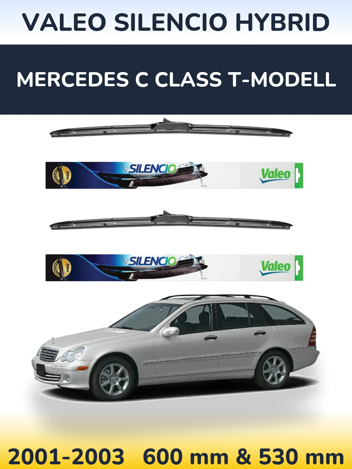 Комплект передних дворников Valeo Silencio Hybrid 600 & 530 мм для Mercedes C Class T-Модельl 2001-2003