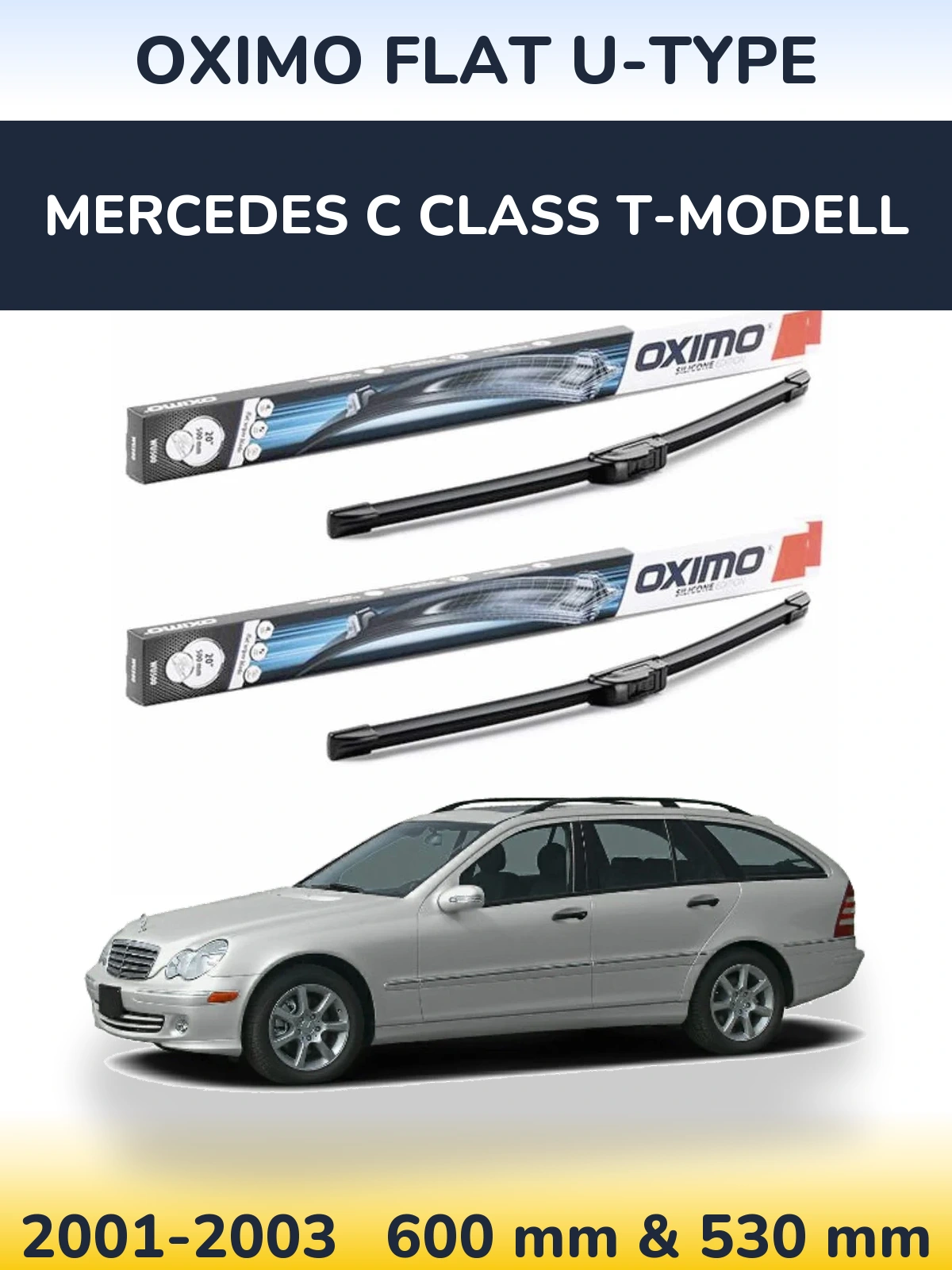 Комплект передних дворников Oximo Flat U-type 600 & 530 мм для Mercedes C Class T-Модельl 2001-2003