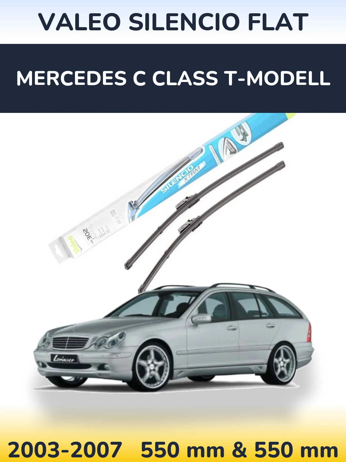 Front wiper blade set Valeo Silencio Flat 550 & 550 mm for Mercedes C Class T-Modell 2003-2007