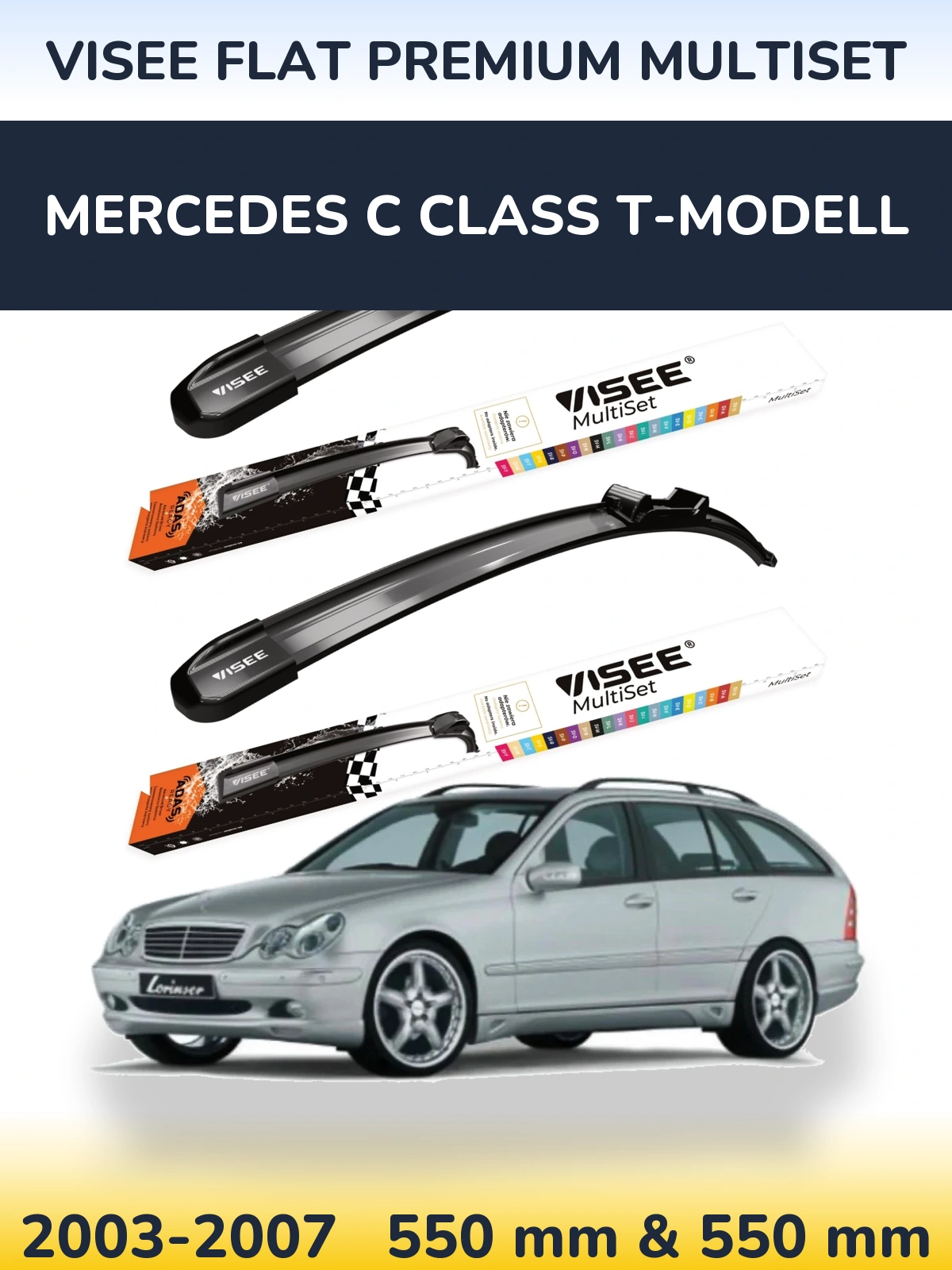 Komplet przednich wycieraczek VISEE FLAT PREMIUM MultiSet 550 & 550 mm do Mercedes Klasa C T-Modell 2003-2007