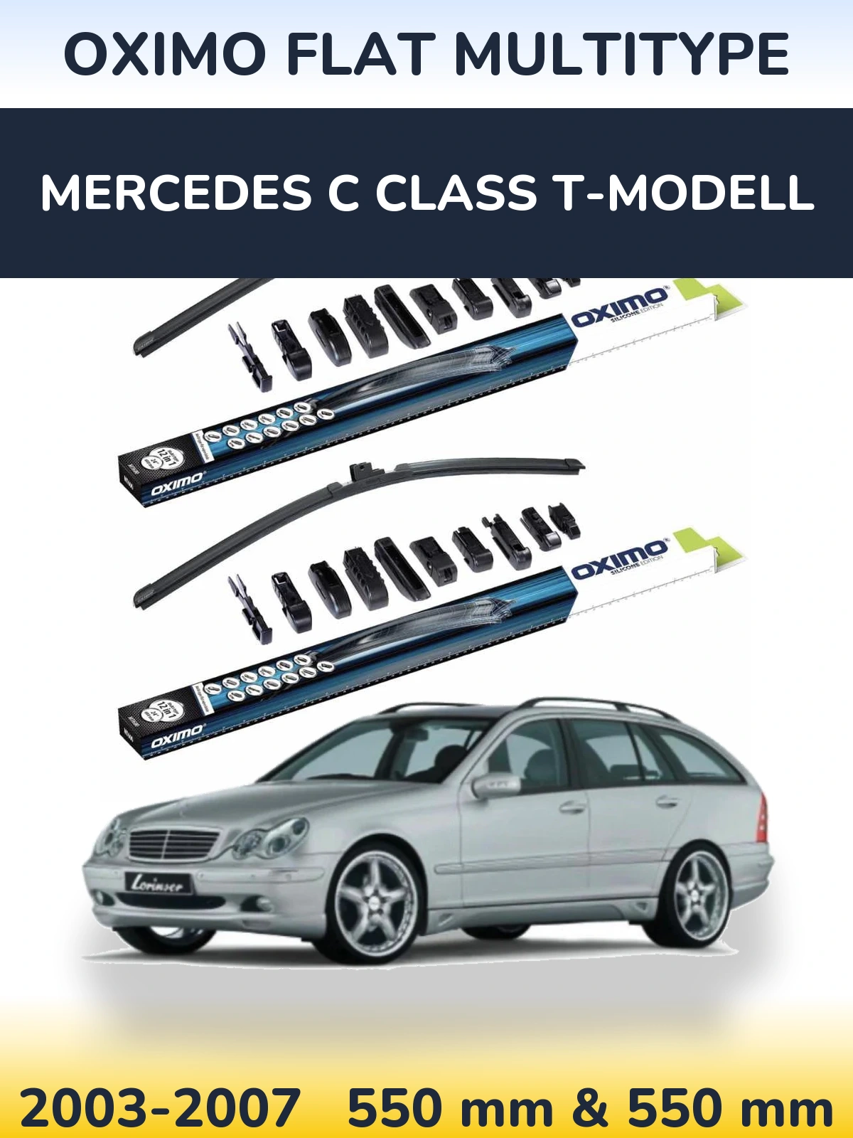 Front wiper blade set Oximo Flat MultiTypee 550 & 550 mm for Mercedes C Class T-Modell 2003-2007