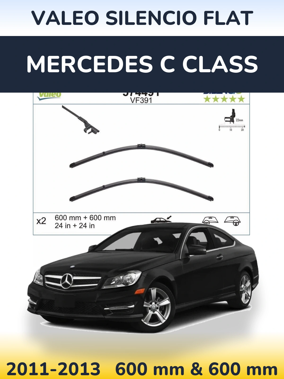Komplet przednich wycieraczek Valeo Silencio Flat 600 & 600 mm do Mercedes Klasa C 2011-2013