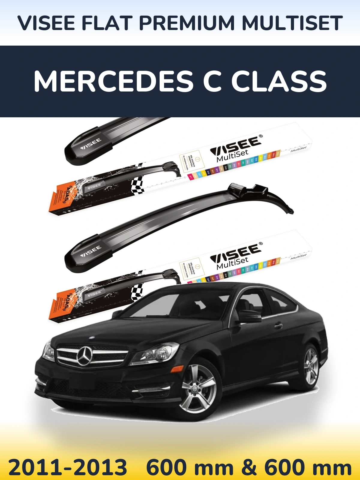 Komplet przednich wycieraczek VISEE FLAT PREMIUM MultiSet 600 & 600 mm do Mercedes Klasa C 2011-2013