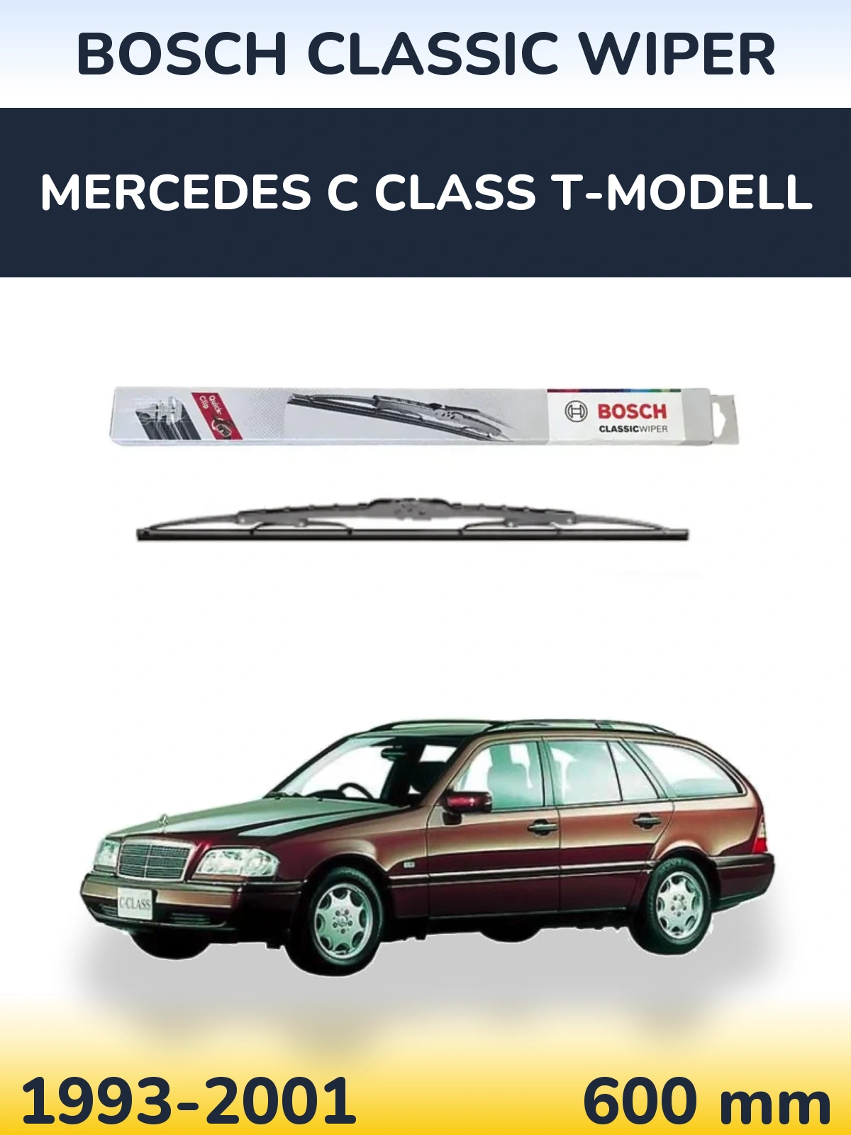 Front wiper blade BOSCH Classic Wiper 600 mm for Mercedes C Class T-Modell 1993-2001